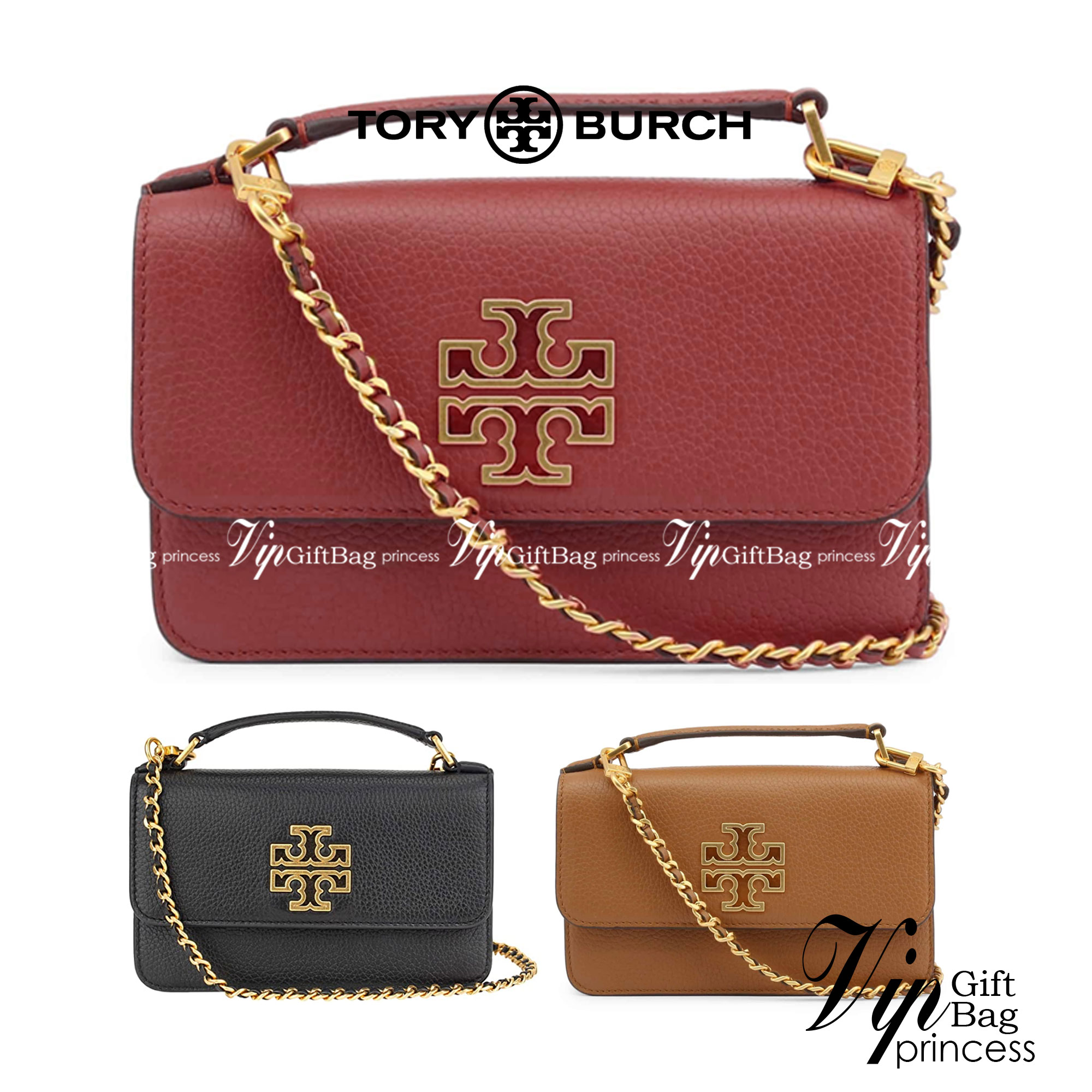 TORY BURCH BRITTEN MINI TOP HANDLE BAG พร้อมส่งที่ไทย กระเป๋าสะพาย Crossbody วัสดุหนังวัวแท้ การออกแบบเรียบง่าย ยังคงความหรูหราเอาไว้ มาพร้อมสายยาวโซ่อะไหล่ทองสลับหนัง ถอดออกได้ ตอบสนองการใช้งานได้ดี มีหูหิ้วด้านบนสามารถใช้งานได้ในหลายโอกาสค่ะ