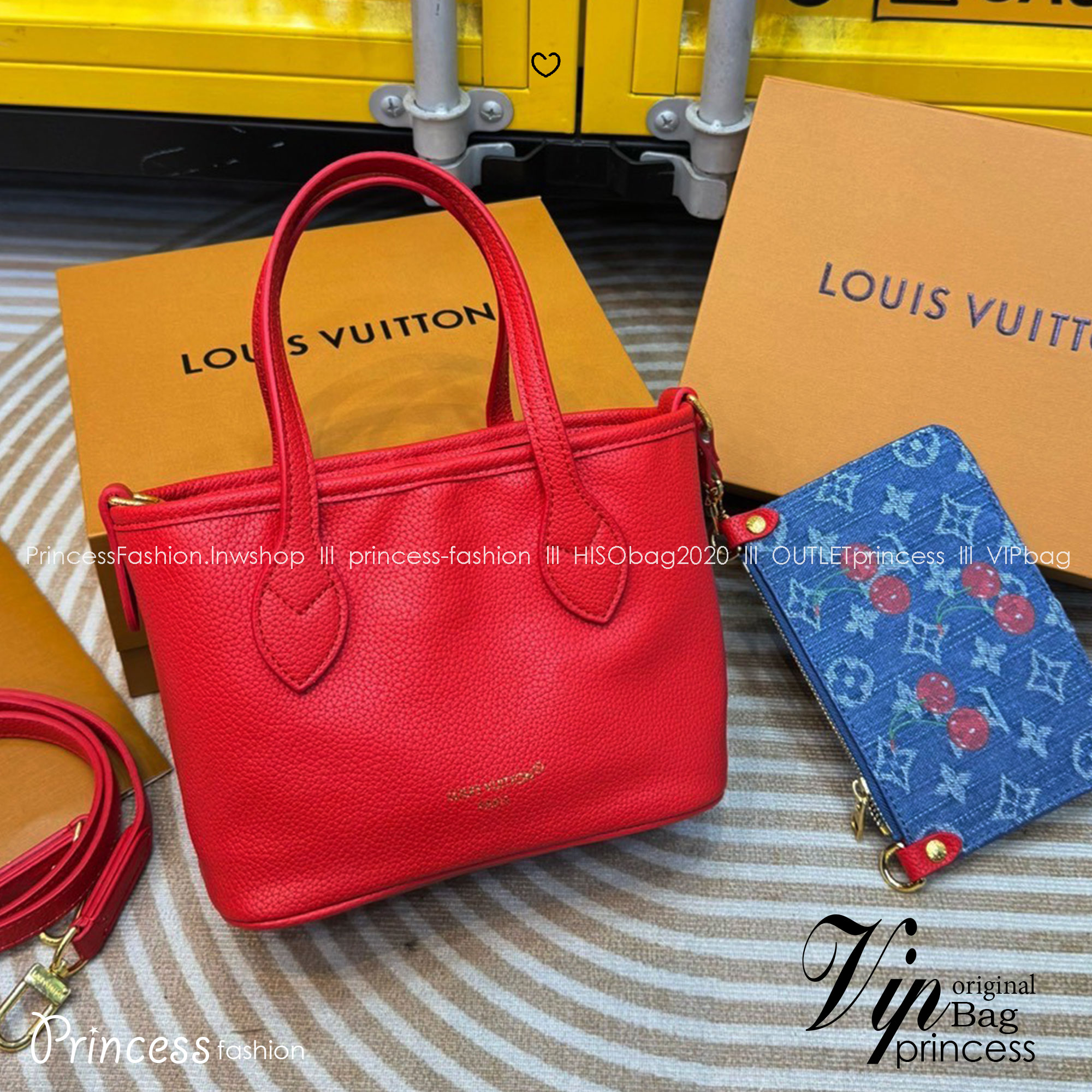 LV x TM - Neverfull Inside Out BB Bag Monogram cherry กระเป๋าสะพายทรงโท้ทใบเล็กน่ารัก กลับใช้งานได้ 2 ด้าน ดีไซน์ใหม่ล่าสุดก่อนใคร