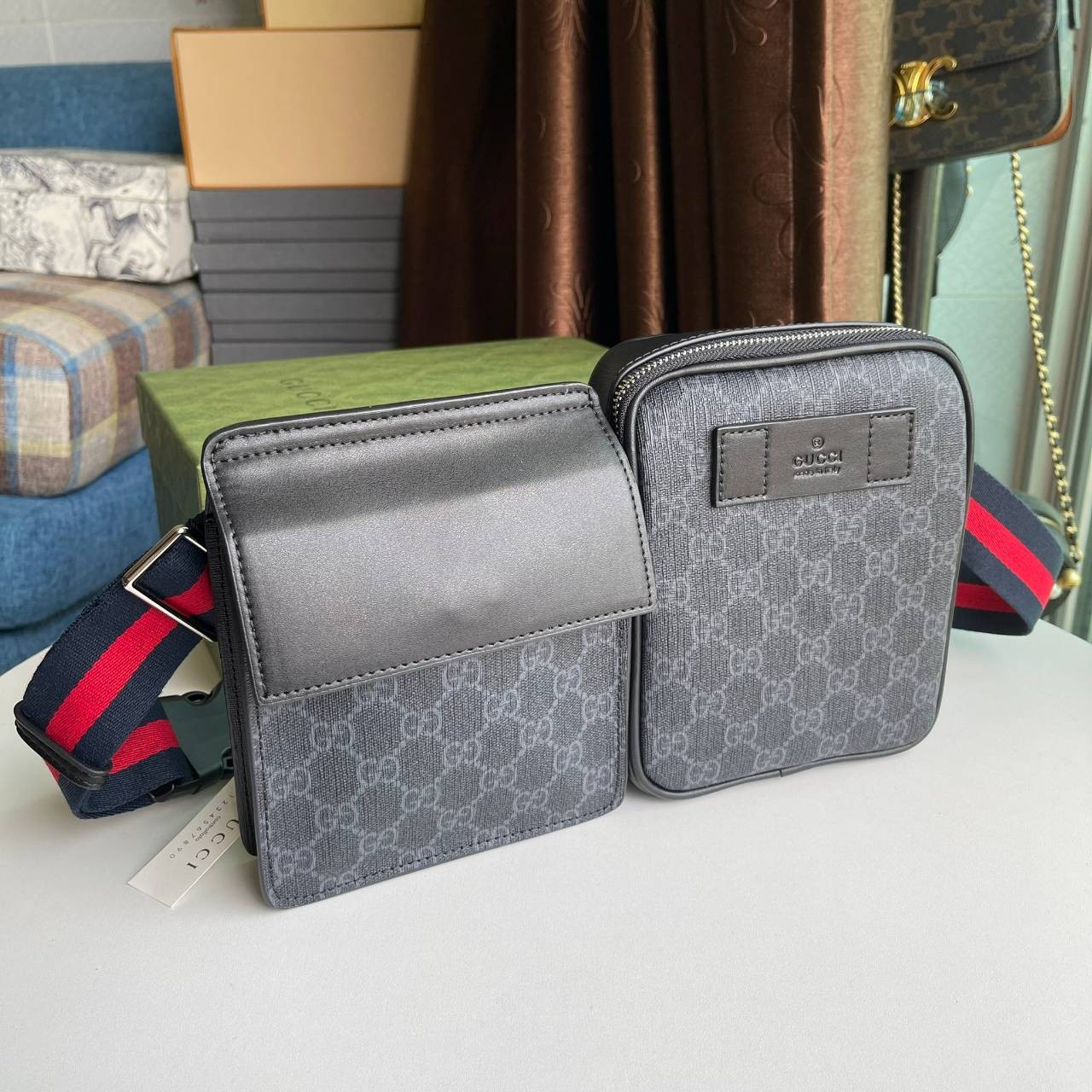 หนังแท้ Gucci GG Supreme belt bag - Neutrals A two-pouch belt bag in GG Supreme canvas with black leather trims. กระเป๋าคาดอก/คาดเอว อีกรุ่นหนึ่งที่หลายคนตามหา งานออริสวยมาก ทำจากหนังแท้ สามารถใช้ได้ทั้งผู้ชายแล้วก็ผู้หญิงสามารถคาดเอวหรือคาดอกก็ได้ พร้อมส