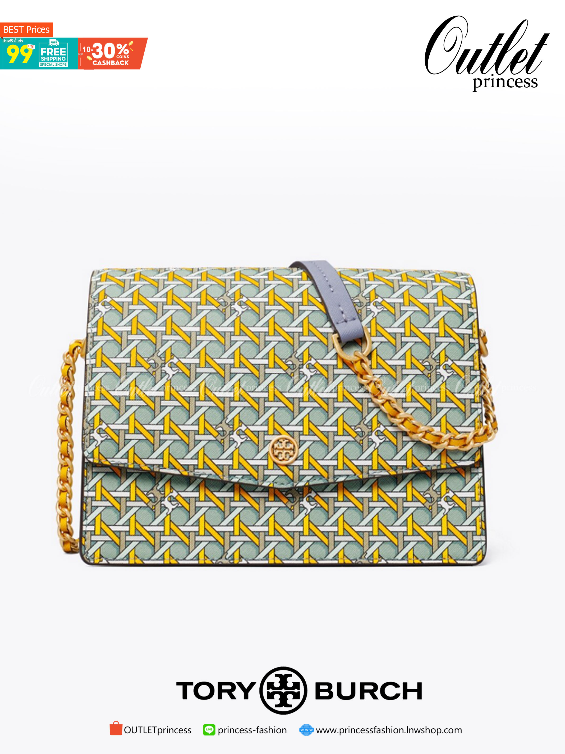 Tory Burch Robinson Printed Convertible Shoulder Bag กระเป๋าสุดคลาสสิค Collection นี้เหมาะกับสาว ๆ วัยรุ่นเป็นพิเศษ ด้วยโทนสีสดใสที่ทางแบรนด์ได้ดีไซน์ออกมาอย่างพิถีพิถัน สามารถตอบโจทย์สาว ๆ ที่มีคาแรคเตอร์หวาน สดใส และร่าเริงได้อย่างแท้จริงอีกทั้งลายโซ่ยั