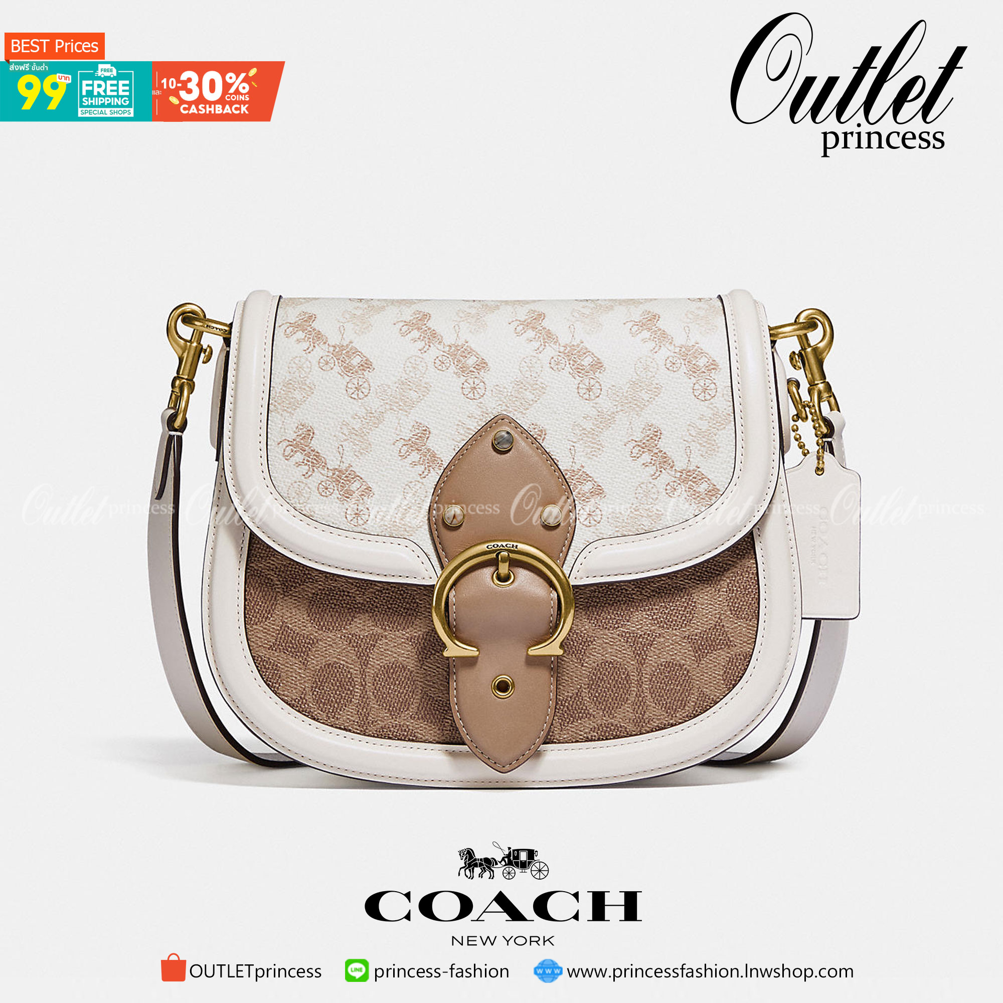 COACH Beat Saddle Bag With Horse And Carriage Print คอลเลคชั่นใหม่ ดีไซน์หรูหรา พิเศษมากๆมาพร้อมสายสะพาย 2 เส้น ใช้คู่กันหรือแยกสะพายก็สวยครบสูตร กระเป๋าสะพายทรง saddle คลาสสิค เปิด-ปิดด้วยกระดุมแน่นหนา ภายในเป็นช่องโล่ง ใส่ของได้ครบครัน สาวๆใช้เป็น every