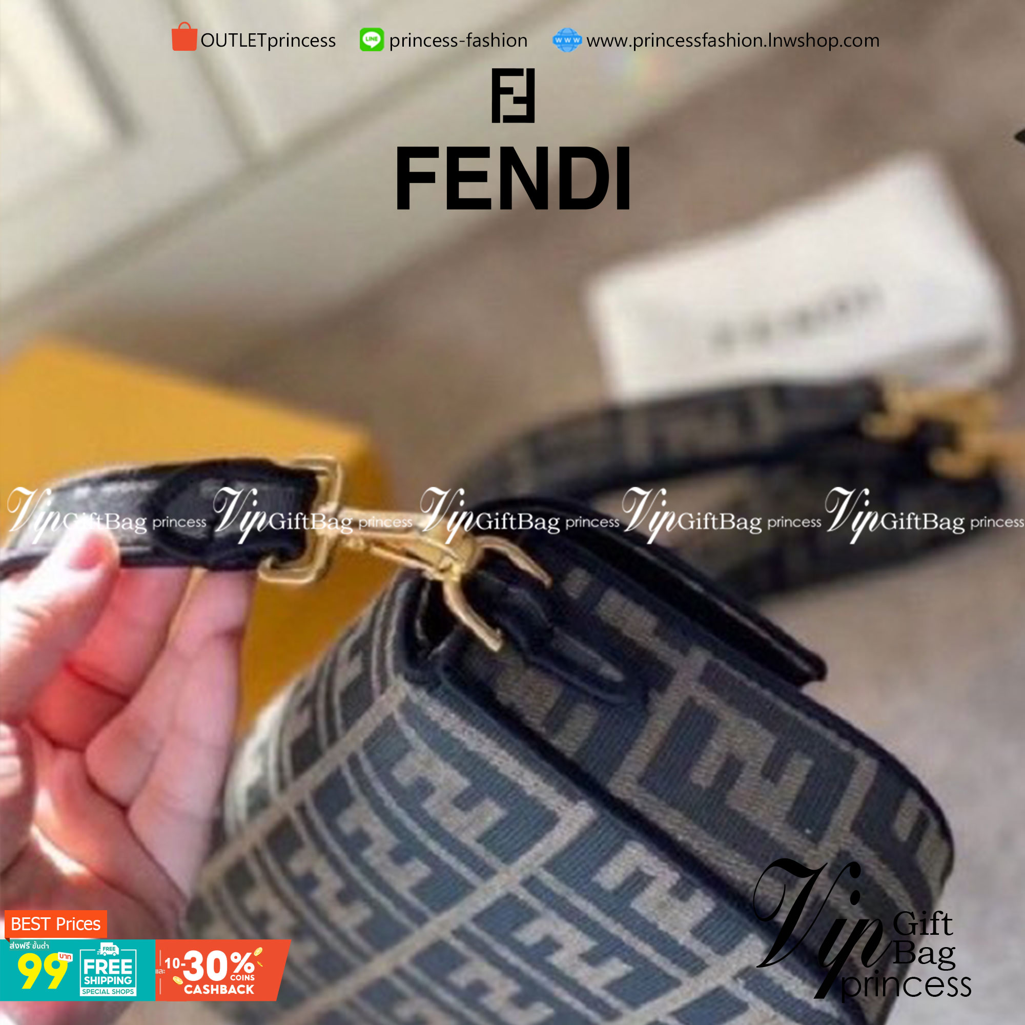 VIP 】FENDI VINTAGE BAGUETTE SHOULDER BAG 2size กระเป๋าสะพายทอลายโมโนแกรม อะไหล่ทองหรูหรา มี 2 ขนาด ทนทาน มาพร้อมสาย 2 แบบ สำหรับคล้องแขน และสายครอสบอดี้ เปิด-ปิดด้วยกระดุมแม่เหล็ก ภายในเป็นช่องโล่ง ใส่โทรศัพท์ พร้อมเสิร์ฟความสวยให้ถึงบ้านจ้า วัสดุผ้าทอลาย