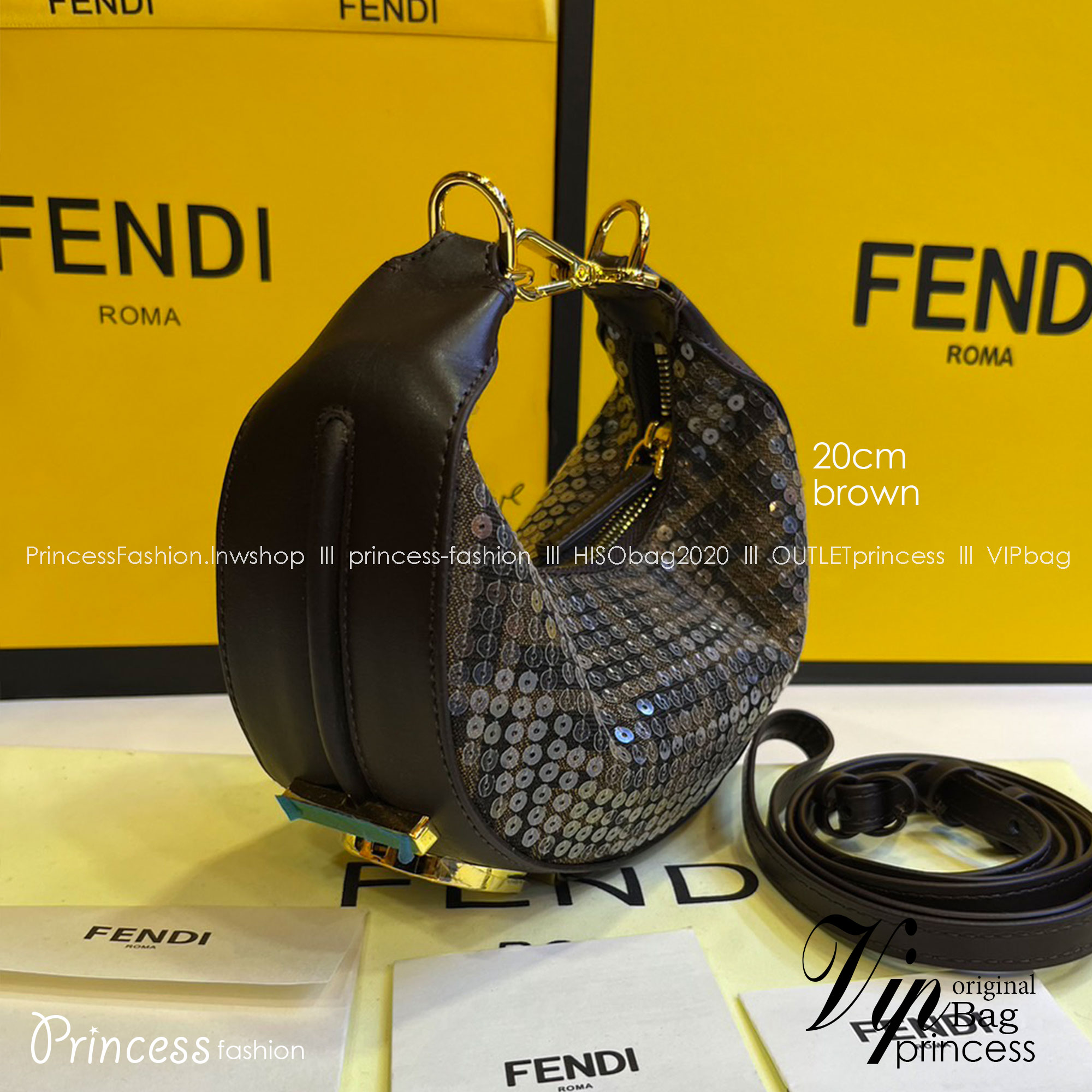 FENDI NANO Fendigraphy Bag fabric charm / Fendi hobo bag 20cm พร้อมส่ง กระเป๋าสะพายไหล่เฟนดิปักเลื่อมรุ่นใหม่ สวยหรู **สินค้าเกรดออริจินอล 1:1 สลับแท้