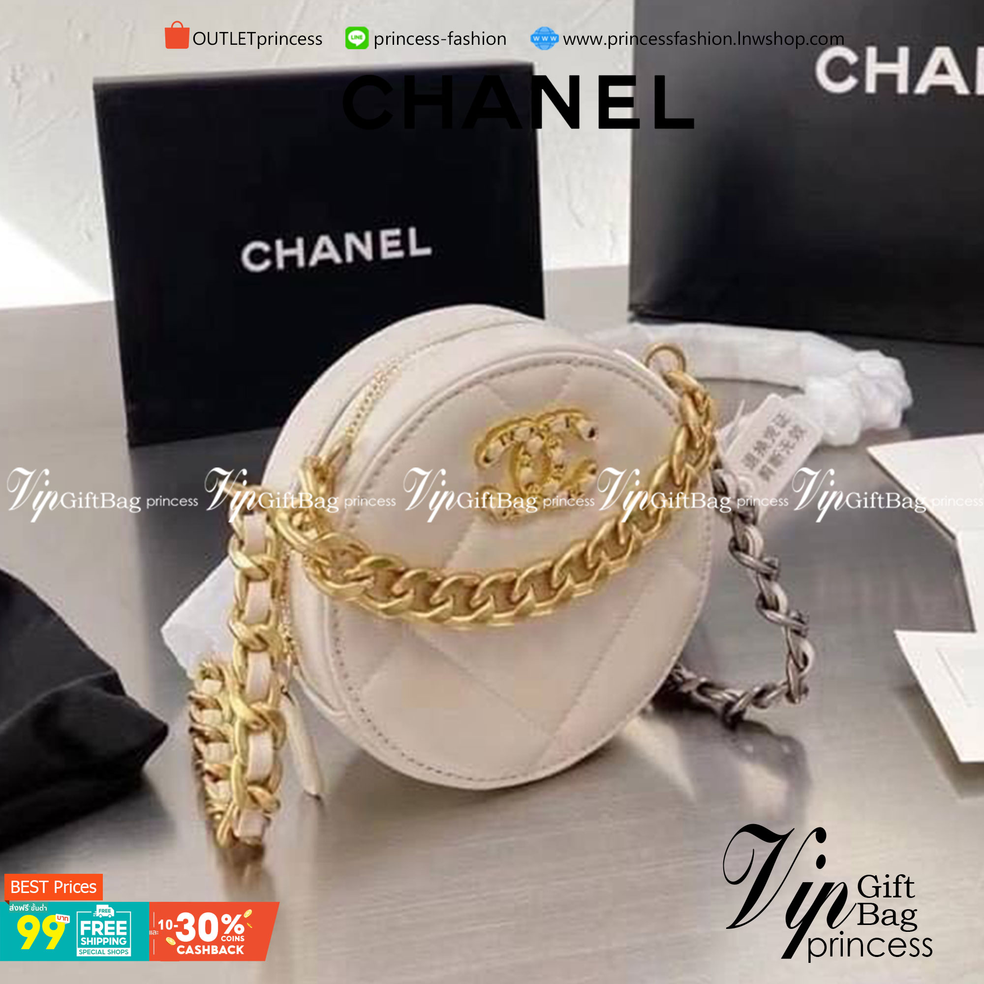 CHANEL Goatskin round quilted rhombic chain crossbody bag กระเป๋าสะพายทรงกลม งานหนังสวยมาก สายโซ่ทองรมควันสลับเงินเพิ่มความหรูหรา เป็นรุ่นตามหาที่ลูกค้าสอบถามเข้ามาเยอะมาก สินค้าเข้าแล้วน้า พร้อมส่งความสวยแล้วค่าา พร้อมส่ง 4 สี ดำ ขาว เบจ ชมพู