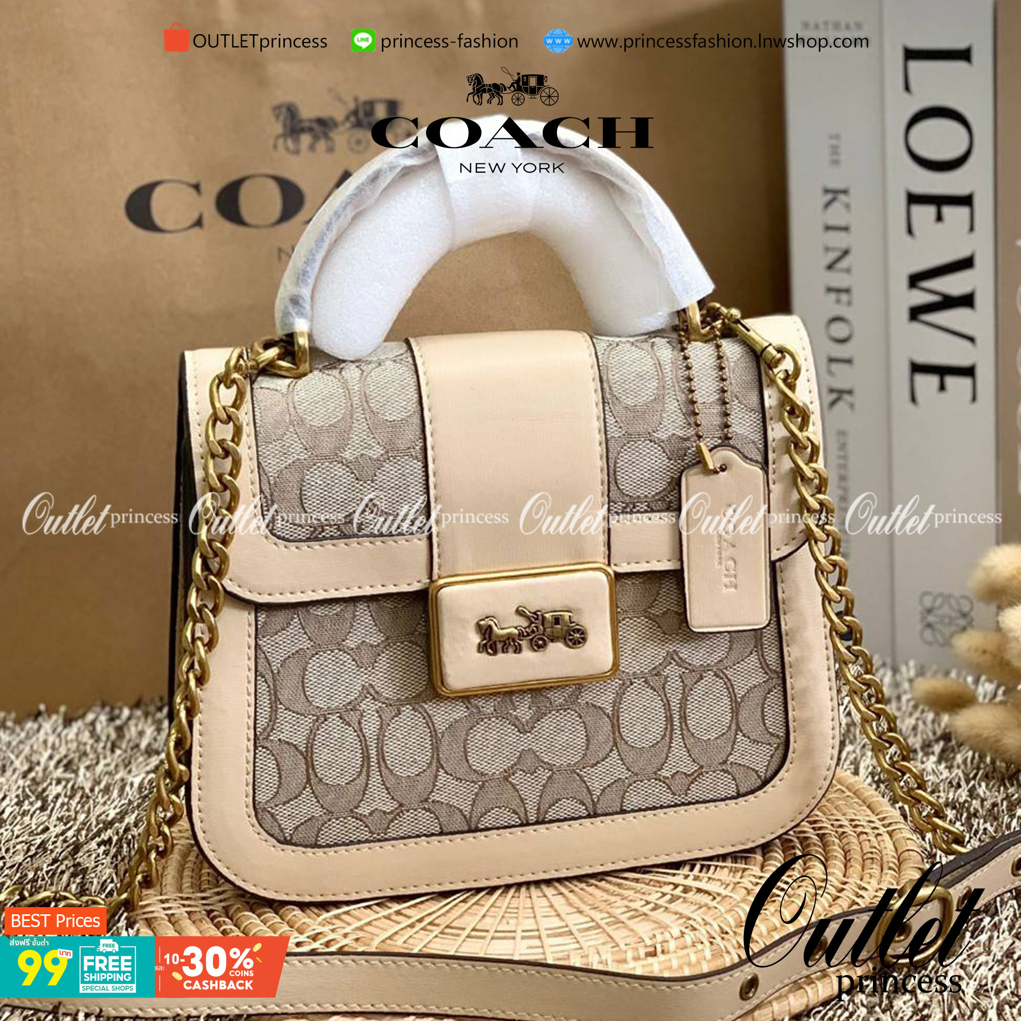 ใบจริงสวยหรูมากๆค่ะ💥 COACH ALIE TOP HANDLE IN SIGNATURE JACQUARD ((C4822)) พร้อมส่งที่ไทยค่ะ! กระเป๋าหิ้ว//สะพายข้าง วัสดุ Jacquard+หนังแท้ได้ลงตัวสวยงามมากๆค่ะ คลาสสิคสุดๆ เปิดปิดกระเป๋าแบบกดล็อค ช่องหลักกางออกได้กว้างสามารถใส่กระเป๋าเงินใบกลางได