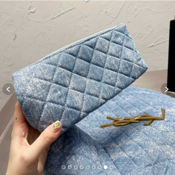 14" YSL icare maxi shopping Denim bag / YSL tote denim bag กระเป๋าไซส์ใหญ่ พร้อมใบเล็ก วัสดุเดนิมเย็บลายตาข่าย (Quilted Bag) ดีไซน์คล้ายตะกร้าช็อปปิ้ง โฉบเฉี่ยวกว่าหลายระดับด้วยการประดับฮาร์ดแวร์ทองเหลืองในตัวอักษร YSL สะดุดตา มอบสไตล์เรียบง่ายแต่คลา