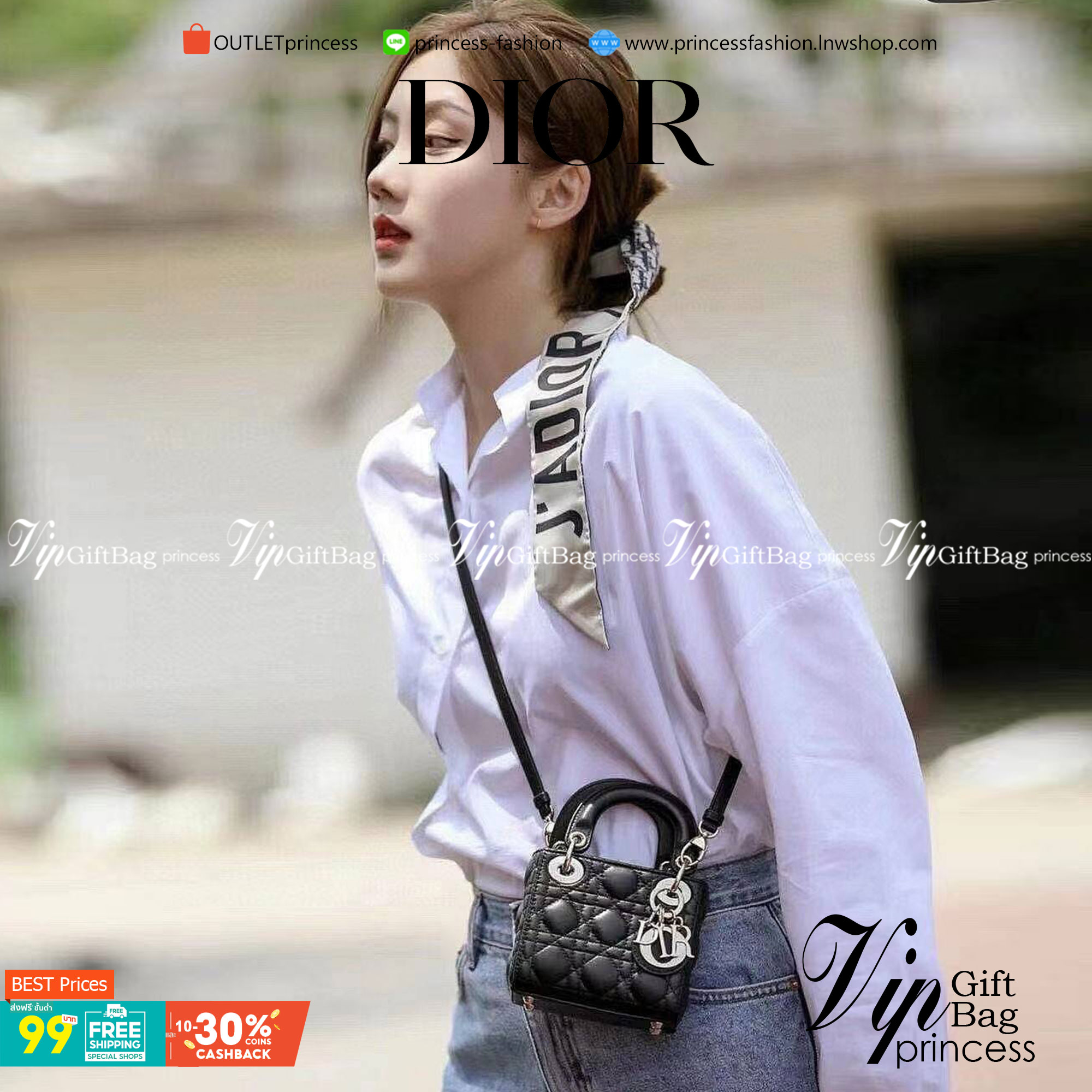 CHRISTIAN DIOR MINI BAG VIP GIFT WITH PURCHASE (GWP) พรีเมี่ยมกิ้ฟ Limited Edition จาก DIOR DUTYFREE COUNTER วัสดุหนังแท้ Calfskin ทรงเหลี่ยมหนังสวยหรูอยู่ทรงขึ้นลายเอกลักษณ์แบรนด์ ประดับTAGห้อยโลโก้แบรนด์อะไหล่ทองด้านหน้า เปิดปิดด้วยฝาปิด ภายในโล่งมีโลโก