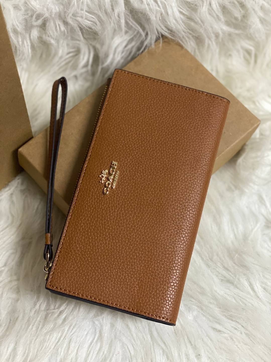 COACH 73156 Pebbled Leather Long Wallet พร้อมส่งสีดำ สีน้ำตาล