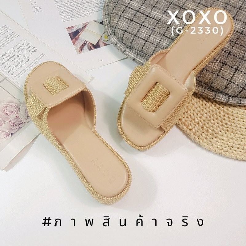 BOYY รองเท้าที่ไม่มีไม่ได้แล้ว รุ่นใส่สบายมาก แตะเตารีดส้นเสมอ แต่งเข็มขัดด้านหน้า วัสดุผ้าสาน ตรงกลางรองฟองน้ำนุ่ม