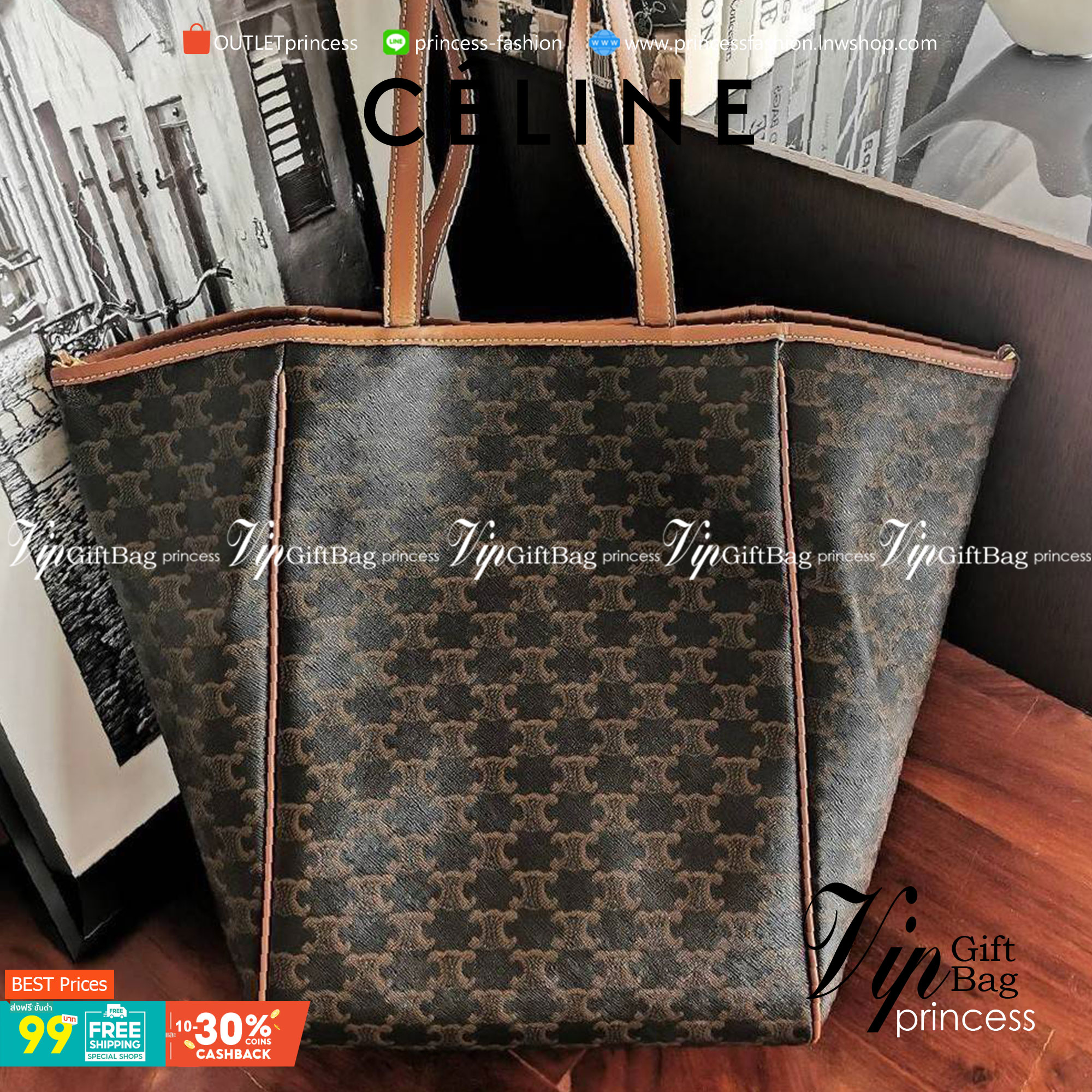 กลับมาตามคำเรียกร้อง! พร้อมส่งรุ่นหายากนะคะ!✴️ RARE ITEMS! NEW CELINE SHOPPING BAG VIP GIFT WITH PURCHASE (GWP) กระเป๋าสะพายพรีเมี่ยมกิ๊ฟ Limited จาก CELINE HAUTEPARFUME DUTY FREE วัสดุ TRIOMPHE CANVAS หนังสวยอยู่ทรงกันน้ำในดีไซน์ทรง TOTE สวยหรูคลา