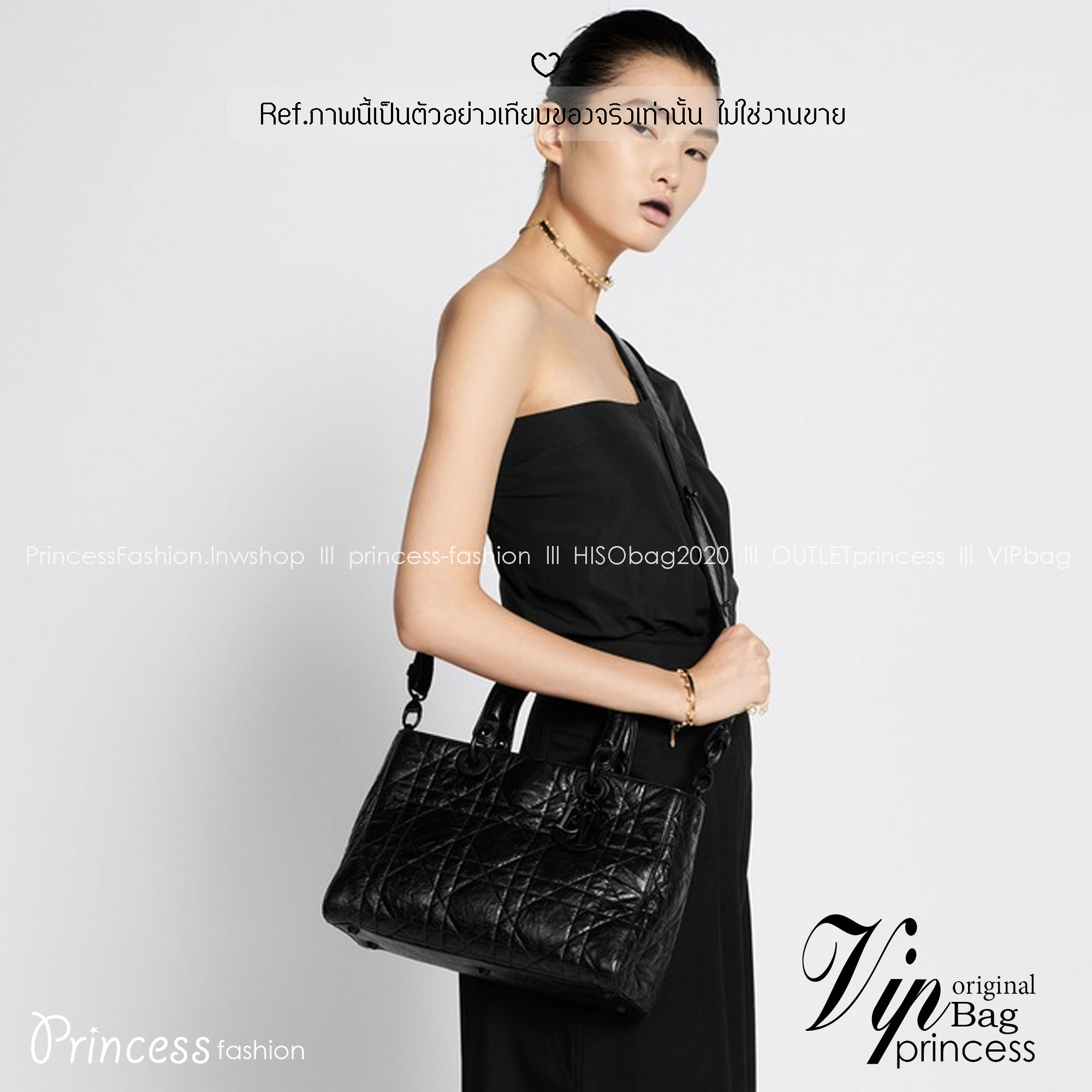 DIOR Lady D-Sire My ABCDior Bag Macrocannage Crinkled Leather กระเป๋าสะพายซีซันใหม่ ดีไซส์หนังย่น โทนดำทั้งใบสวยหรูคลาสสิก เกรดออริ 1:1 ใช้งานต่างประเทศได้