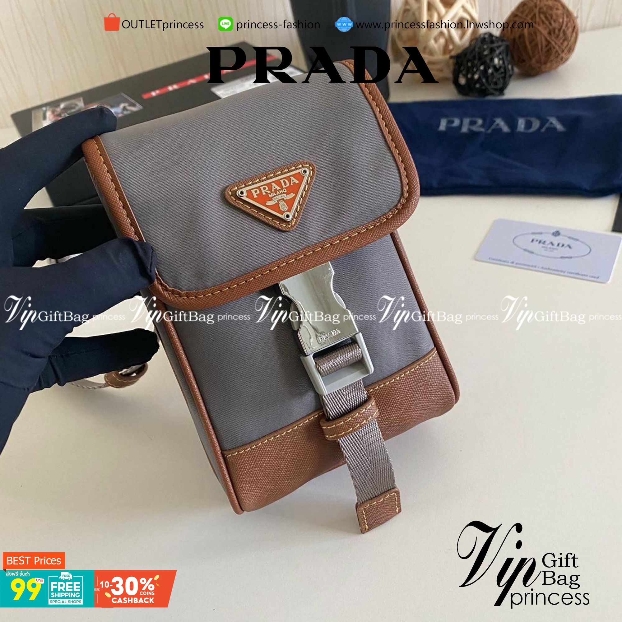 VIP Prada crossbody nylon bag PRADA Re-Nylon and Saffiano leather smartphone case พร้อมส่ง สีเข้าใหม่ เป็นรุ่นที่ถามหากันเยอะมากๆ งานสวยมาก ทำจากผ้าnylonพิเศษ สลับหนังแท้ ใช้ได้ทั้งชาย-หญิง จะ Cross body คาดเอว หรือคล้องกับหูกางเกงชิคๆ ก็เท่มากเลยค่าา งาน