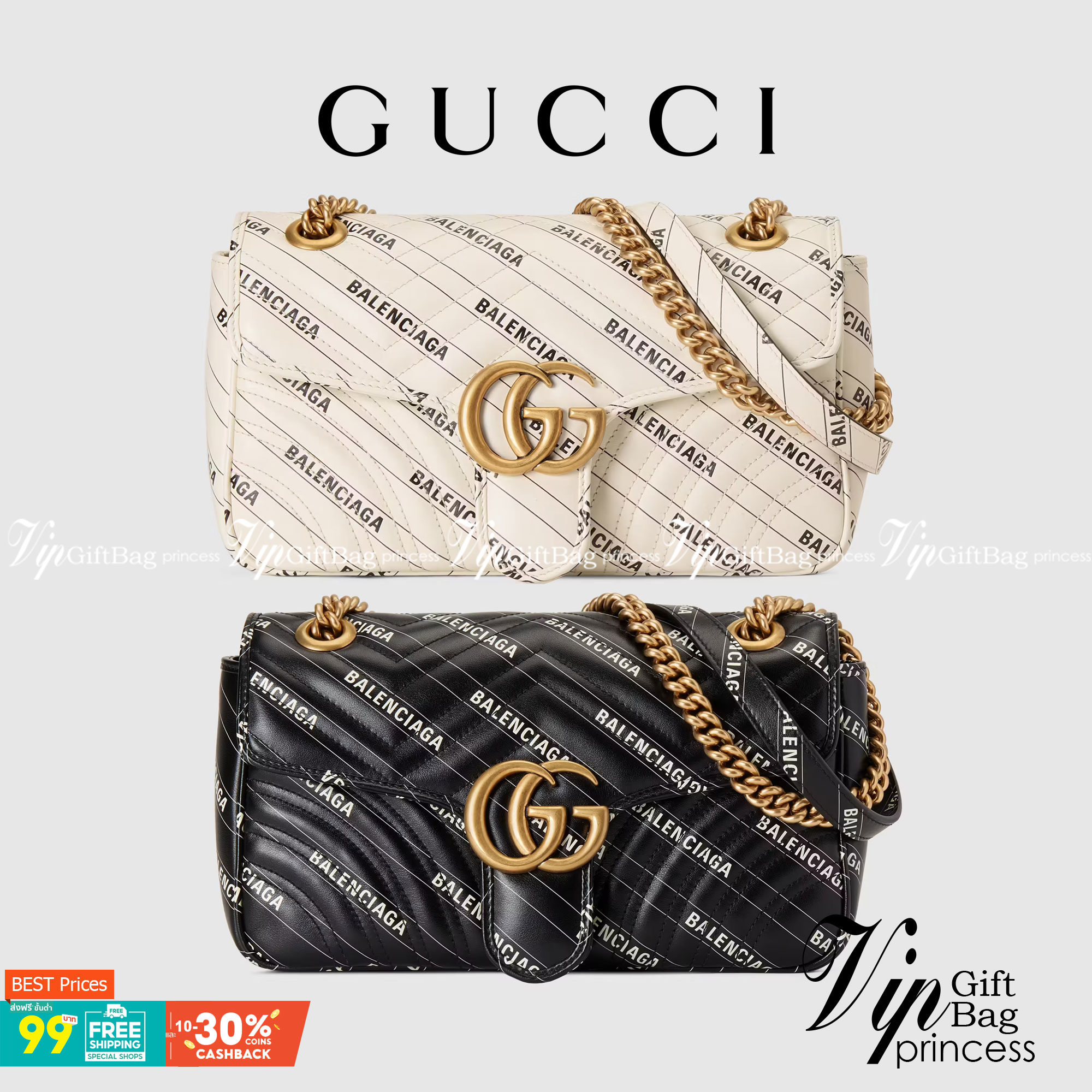หนังแท้ GUCCI The Hacker Project small GG Marmont bag Balenciaga print leather คอลเลคชั่นผสมผสานเอกลักษณ์ความหรูของ 2 แบรนด์ดัง ที่ยอดขายดีตั้งแต่วันแรกที่ลง shop ด้วยรูปทรงที่กะทัดรัด ตอบโจทย์ได้ทุกลุค ทุกไลฟ์สไตล์ ใช้งานได้ง่ายคล่องตัว เรียกได้ว่าใครไม่