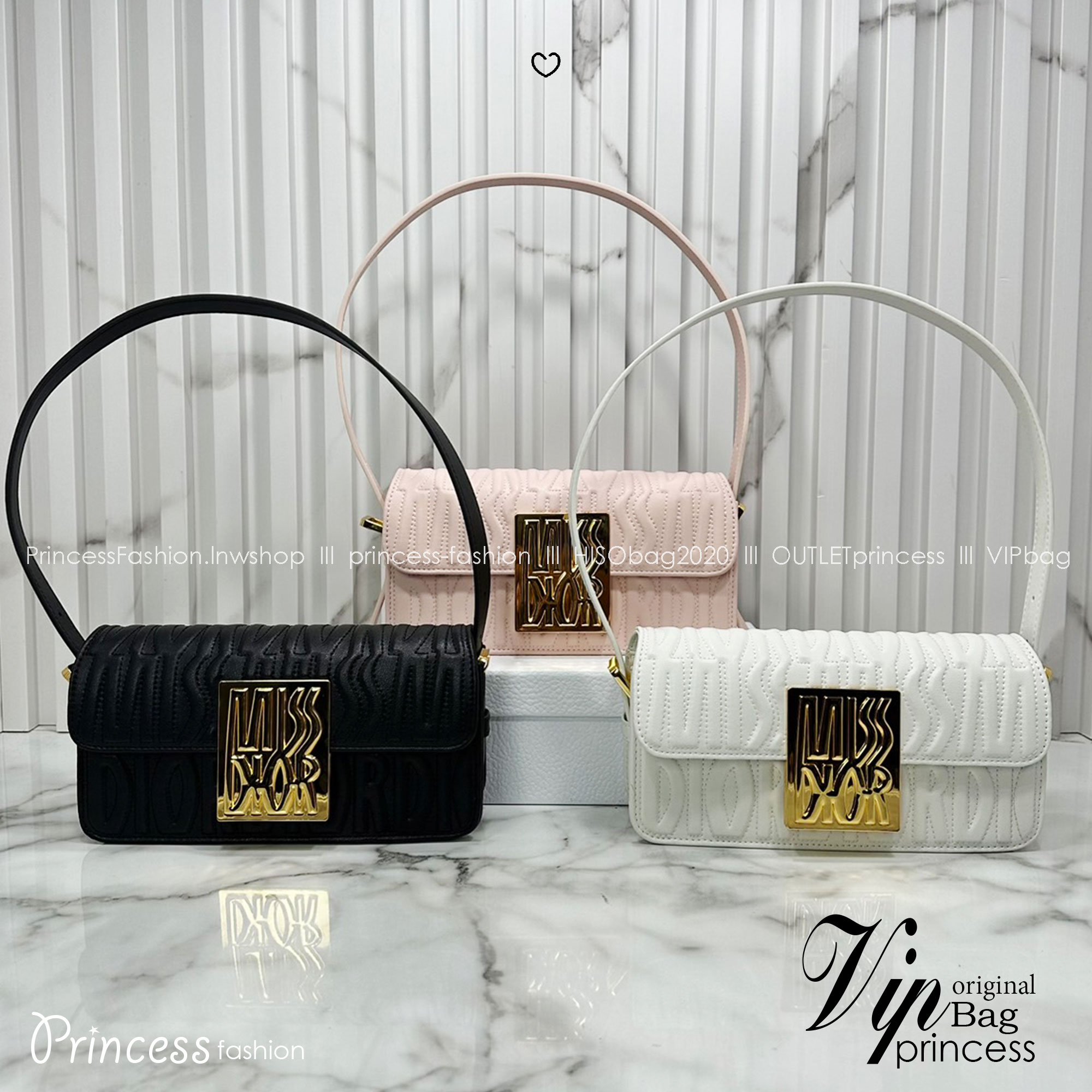 8.5" DIOR Miss Dior Flap Bag / Dior Clutch Bag / Pale Quilted Miss Dior Allover Leather กระเป๋าสะพายไหล่รุ่นใหม่ล่าสุด สง่างามทันสมัย เกรดออริ 1:1