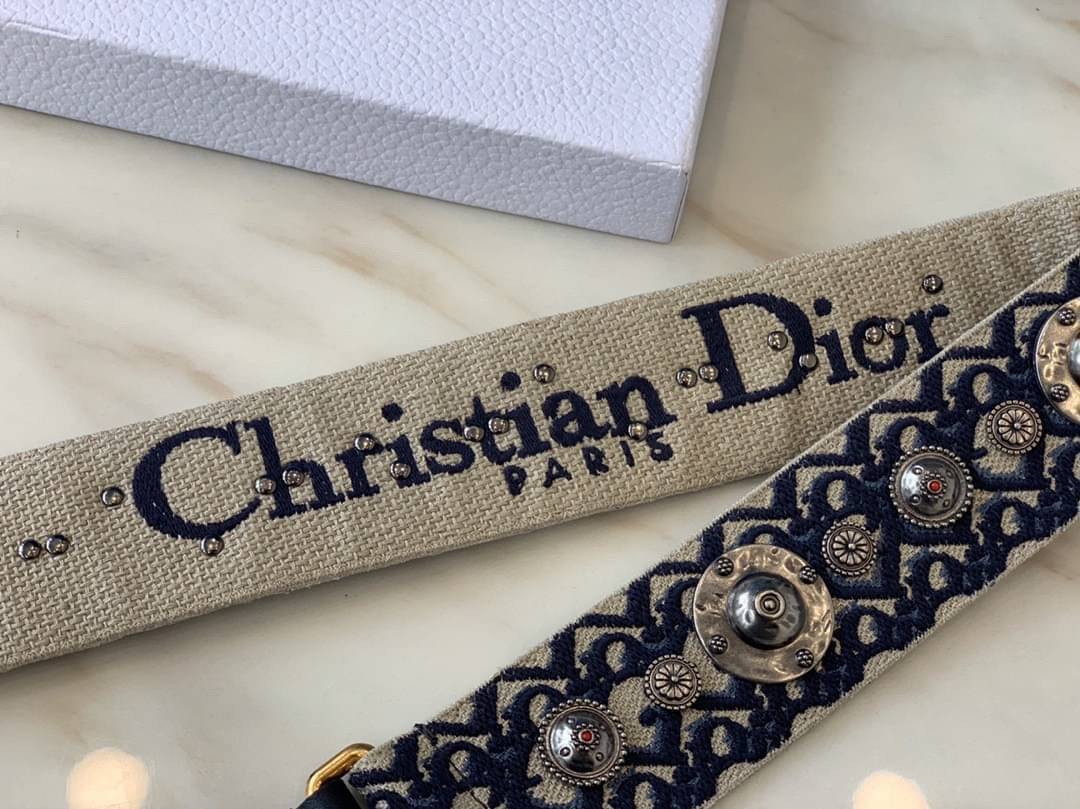 หนังแท้ DIOR shoulder strap with ring พร้อมส่งที่ไทย Jacquard and Black Calfskin สายกระเป๋างานหนังแท้และผ้าแจ็คการ์ด เกรดเทพออริจินอล ภาพสินค้าถ่ายจากงานขายจริง