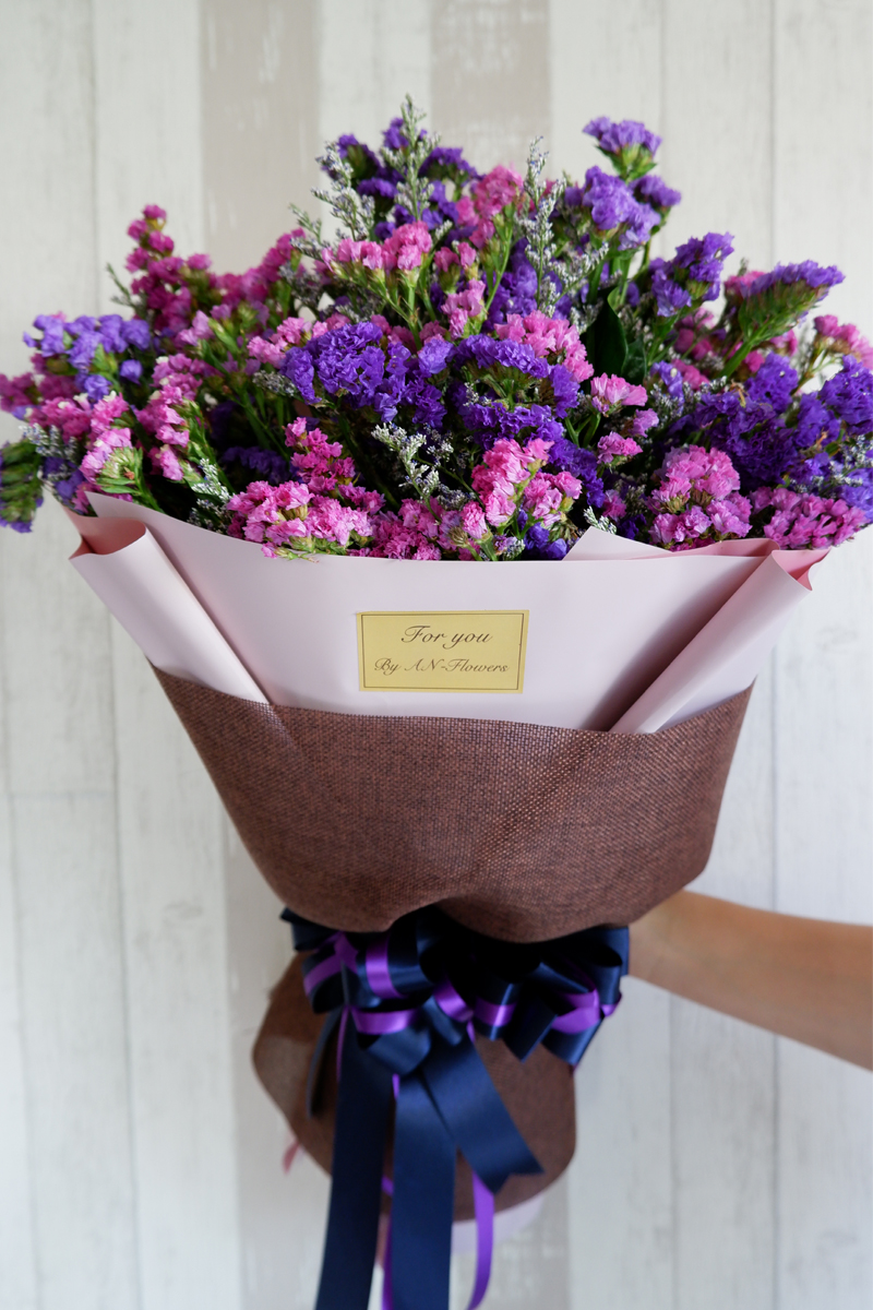 ช่อดอกไม้ ช่อสแตติสม่วงชมพูช่อใหญ่