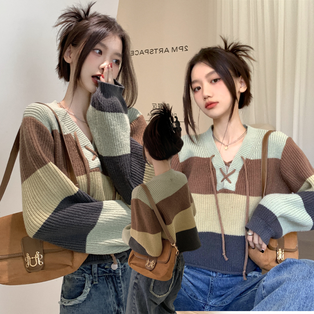 พร้อมส่ง 🍁🧣 4 color silk blouse เสื้อไหมพรมลายทาง4สี (IN38338)