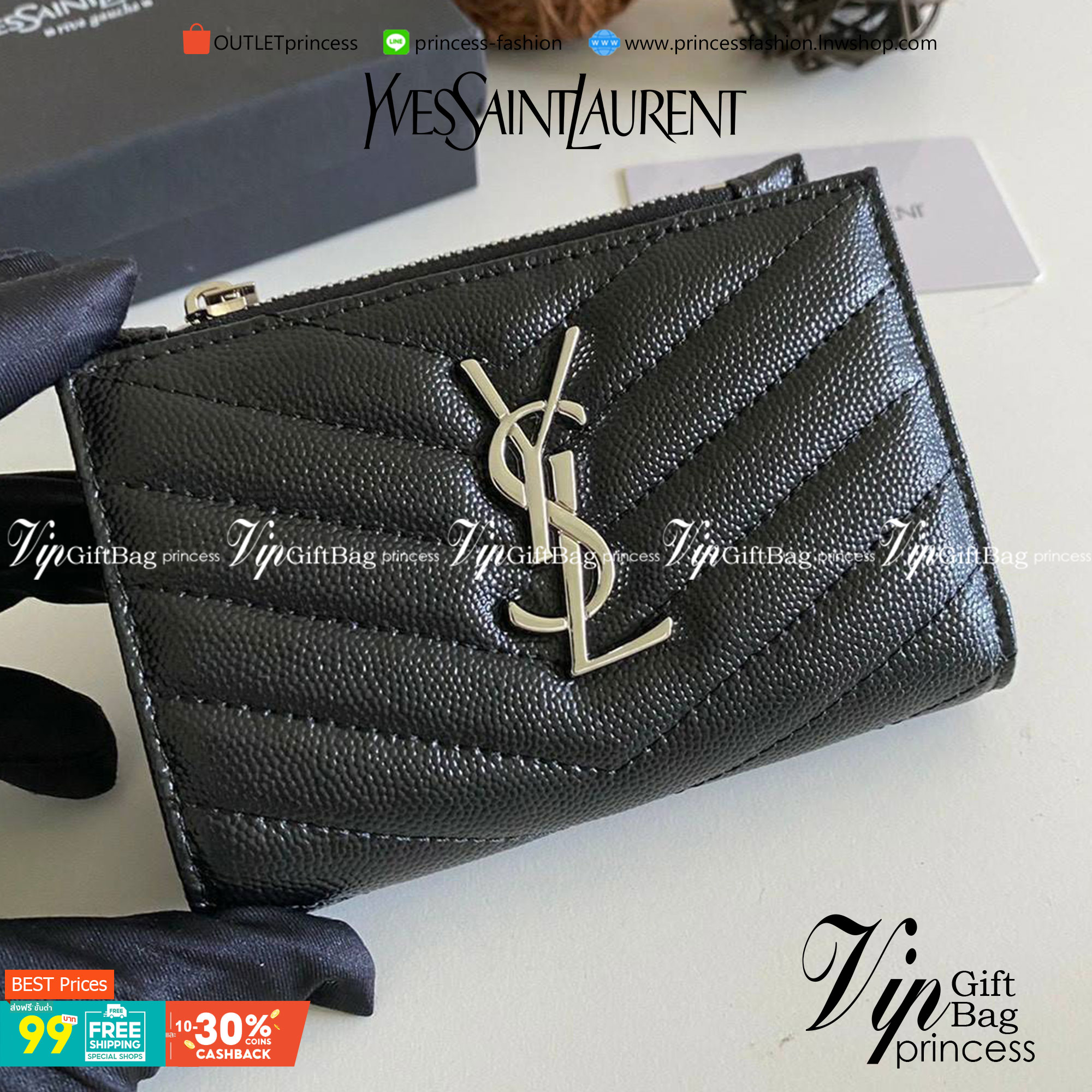 VIP GIFT 】หนังแท้ YSL SAINT LAURENT Monogram Zipped Bifold Wallet มาแล้วจร้า ถามหากันเยอะมากๆ กระเป๋าสตางค์ใบสั้นที่ใส่แบงค์ ใส่บัตร ใส่เหรียญได้เยอะสุดๆ มีสองด้านซิปและพับ ใบเดียวครบจบเลย หนังสวยมาก ละเอียดสุดๆ