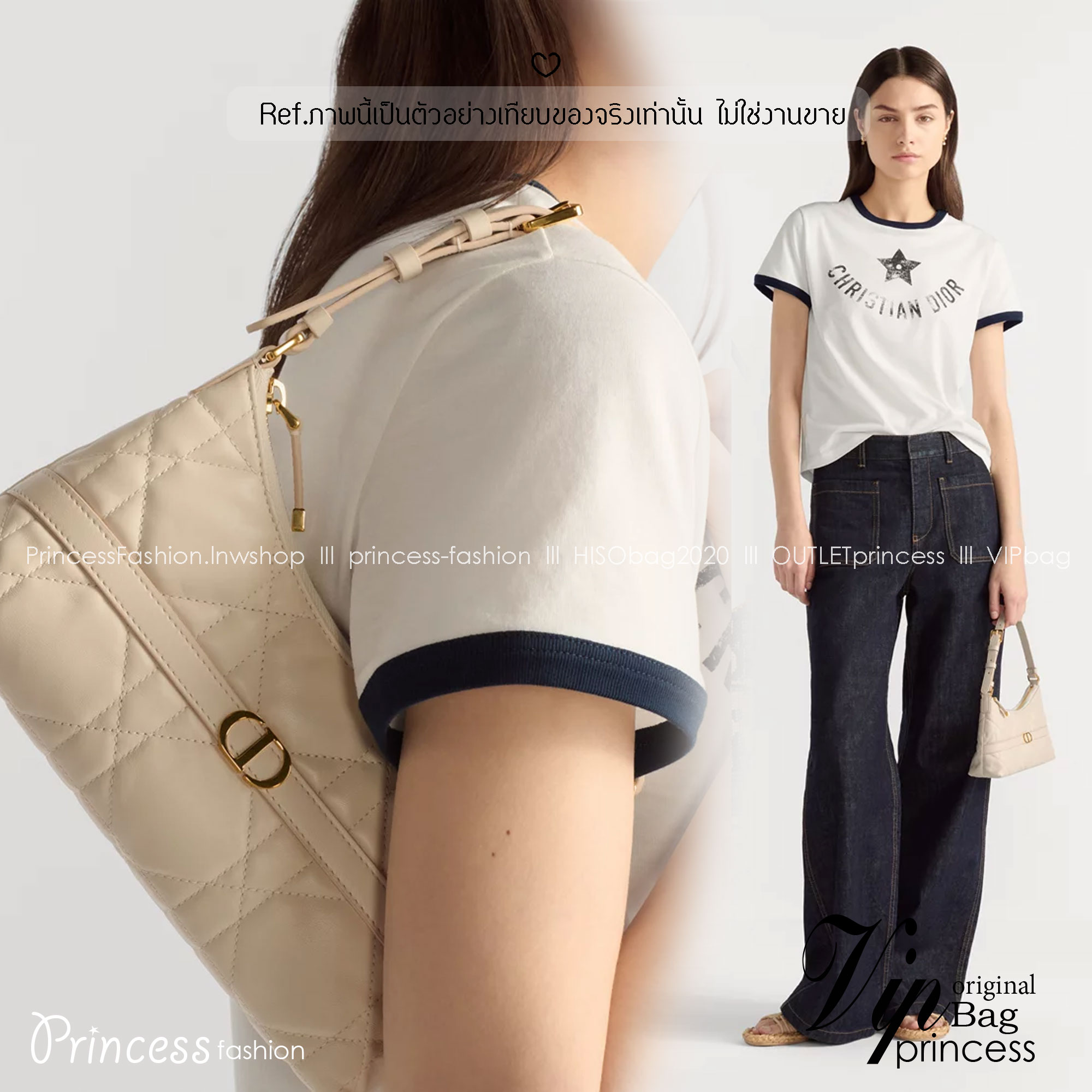 ORI หนังแท้ | DIOR Mini 30 Montaigne Cigale bag / DIOR Mini Miss Caro Cigale bag กระเป๋าสะพายไหล่ทรงโฮโบ ขนาดมินิเสริมไลน์ 30 Montaigne ด้วยรูปทรงทันสมัยและประณีตบรรจง