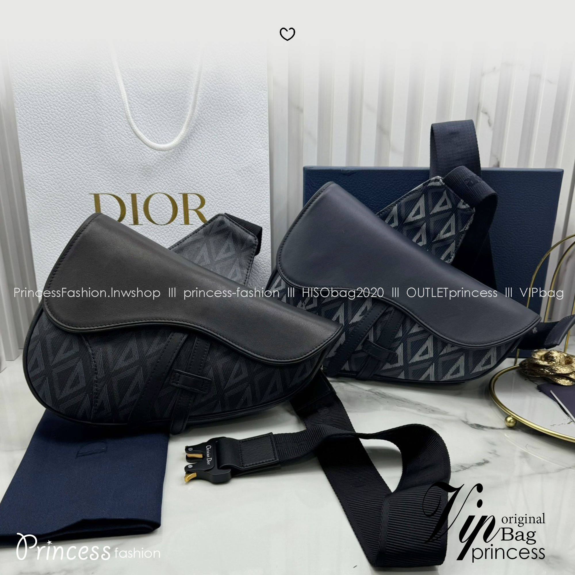 DIOR Saddle Bag CD Diamond canvas and smooth leather กระเป๋าคาดอก หรือสะพายไหล่ได้ สไตส์แบรนด์หรู รูปแบบใหม่ของ CD คลาสสิก เกรดออริ 1:1 ใช้งานต่างประเทศได้
