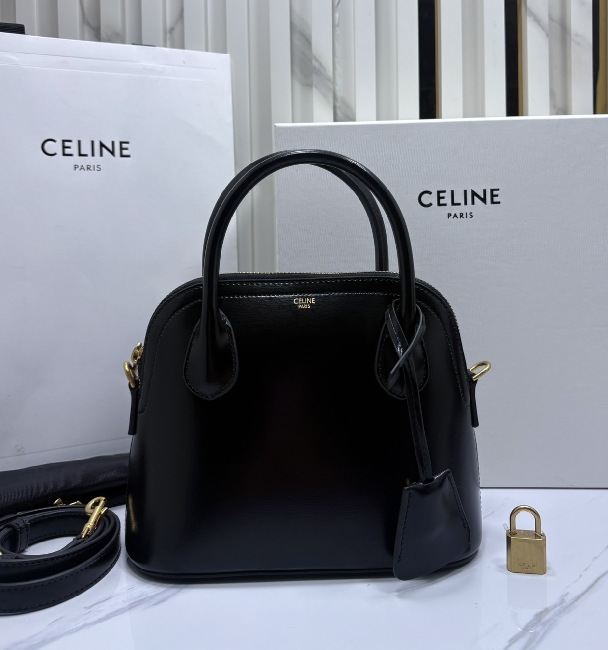 ORI หนังแท้ | CELINE TEEN HONORINE BAG IN Triomphe Canvas and Leather กระเป๋าสะพายทรงอัลม่าโท้ท พร้อมหูจับในตัว สวยเรียบหรู
