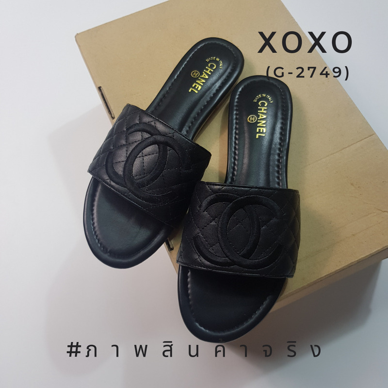 CHANEL SANDELS แตะงานแบรด์ ชิคๆ สวย หรู นุ่มมาก ใส่สบาย วัสดุหนัง PU เย็บตาราง ด้านหน้างานปักโลโก้ สวย เรียบร้อย แมทส์ชุดง่าย น้ำหนักเบา