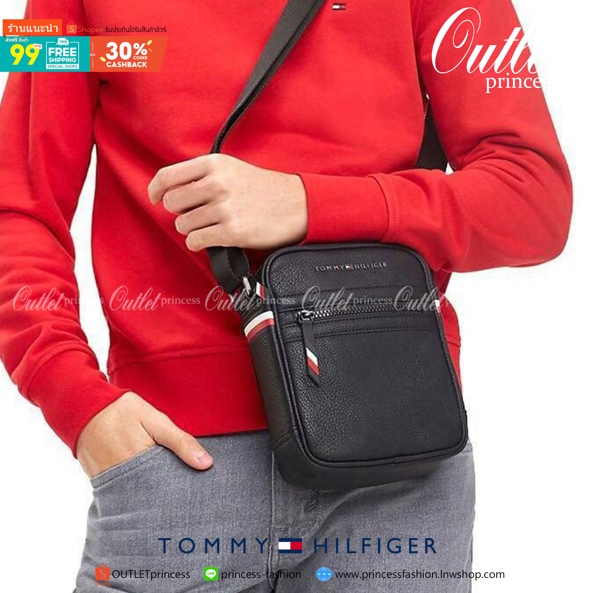 ของแท้ 💯% TOMMY HILFIGER Essential Mini Reporter กระเป๋าสะพายผู้ชายทรงคลาสสิก ขนาดกำลังดีน้ำหนักเบา หนังสวยทรงดีด้านหน้าประดับโลโก้แบรนด์