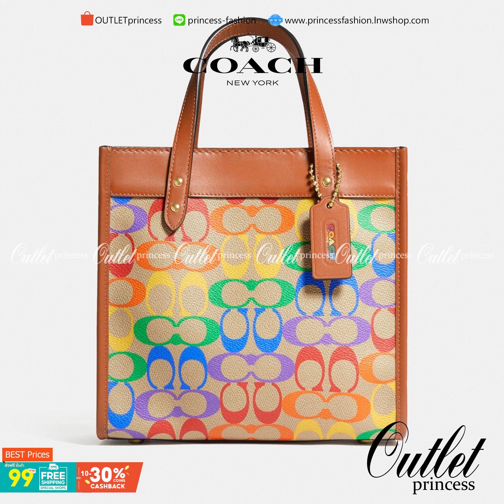 OUTLET 】COACH FIELD TOTE 22 IN RAINBOW SIGNATURE CANVAS(COACH C5142) ความสดใส พร้อมแจ้งเกิด สวยทุกฤดูกาลมากจริงๆ🌺 คอลเลคชั่น ที่ไม่ต้องพูดเยอะ//กระเป๋าทรงTOTE // ว้สดุหนังแคนวาส เก็บดีเทลด้วยหนังแท้ สวยเนียบ ด้วยลาย C signature สีรุ้ง🌈 มีส