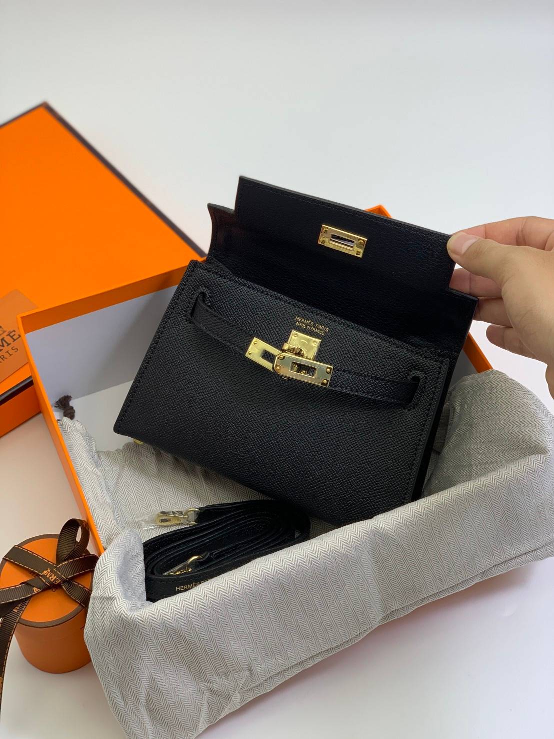 VIP หนังแท้ 】HERMES KELLY 20 MINI SELLIER GOLD EPSOM GOLD HARDWARE
