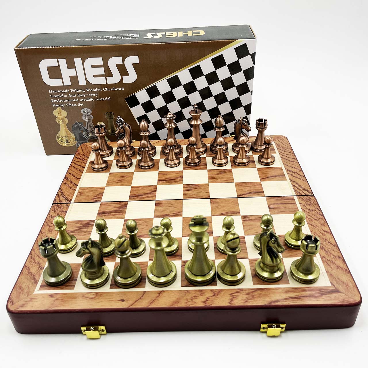 ชุดหมากรุกสากลตัวเหล็ก(Metal)งานสวยกระดาน(ช่องขนาด3x3 cm.)