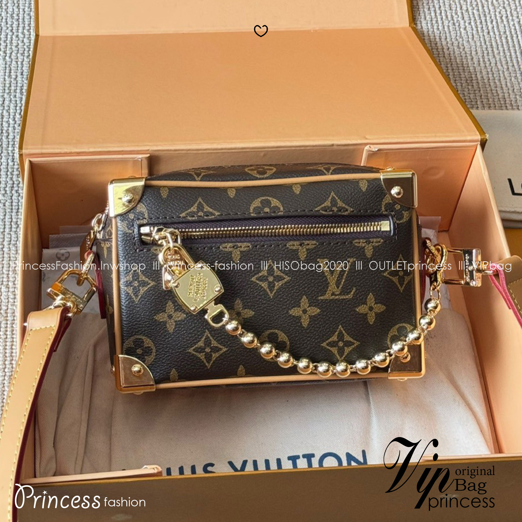 LV Mini Soft Trunk G69 monogram archive กระเป๋าสะพายทรงกล่อง ดีไซน์ใหม่ประดับสายโซ่กลมสีทองโดดเด่น ไอเท็มหรูหราย้อนยุค ผสมผสานความทันสมัย