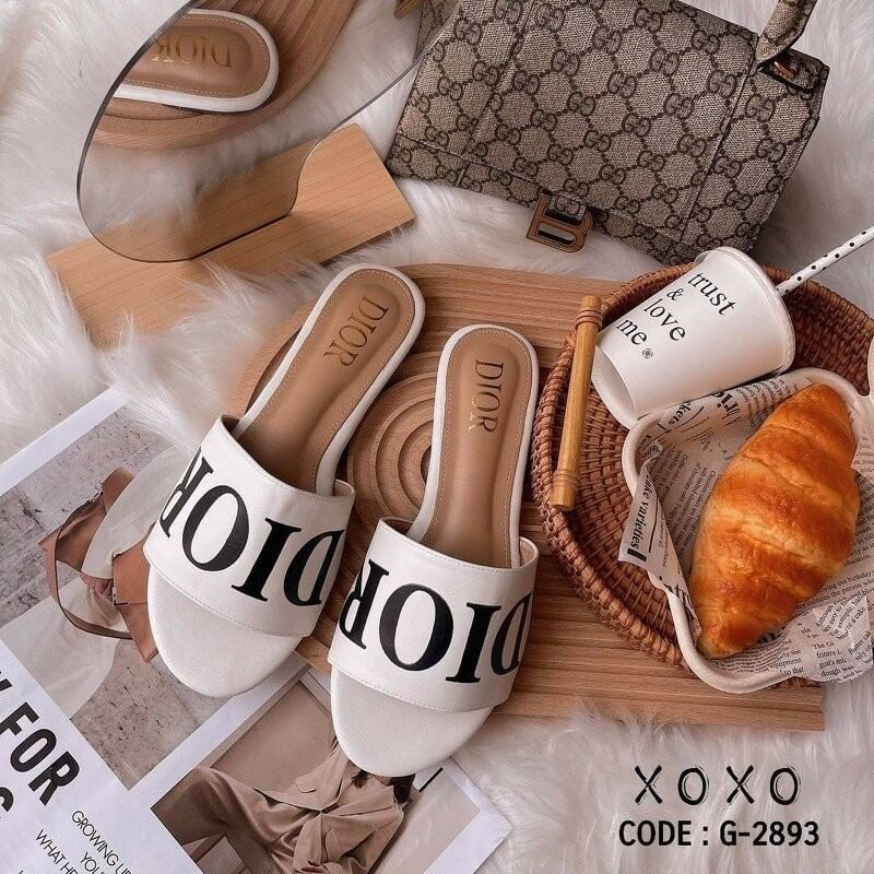 Dior รองเท้าแตะงาน สกรีน แบรนด์ เรียบ หรู แมทส์ชุดง่าย ย้ำหนักเบา วัสดุ หนัง PU