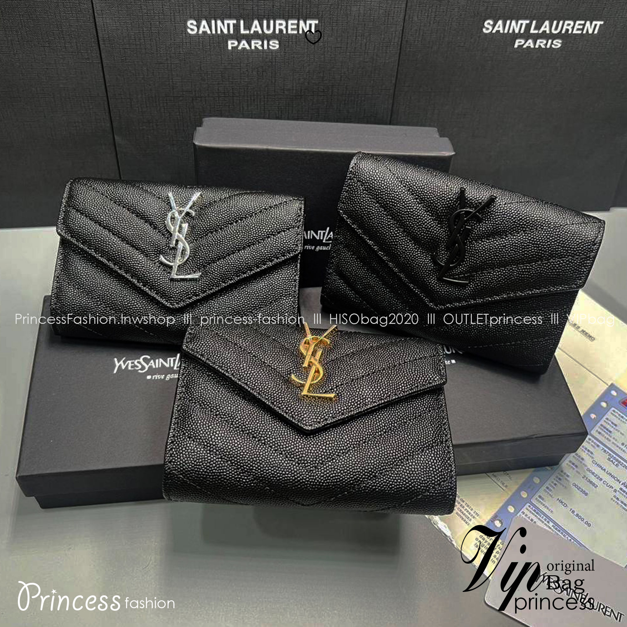 ORI หนังแท้ | YSL CASSANDRE MATELASSE small envelope wallet / YSL Short Wallet กระเป๋าสตางค์ใบสั้น กระเป๋าใส่เหรียญ กระเป๋าใส่การ์ด