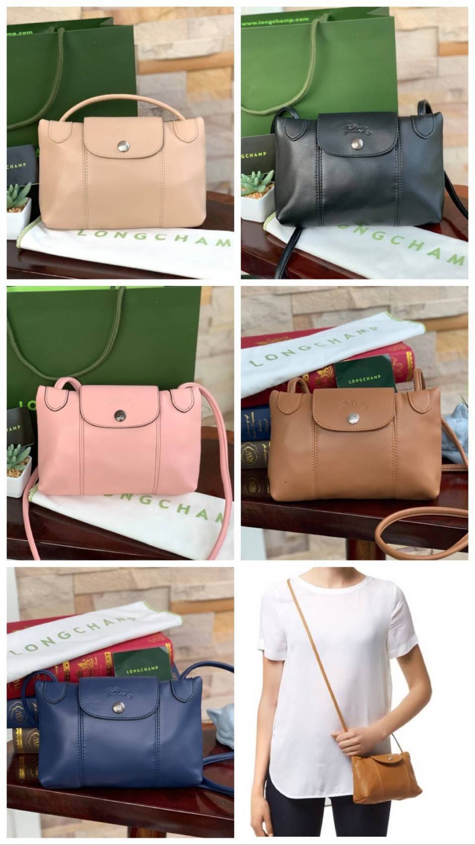 💕 Longchamp Le Pliage Cuir Crossbody Bag