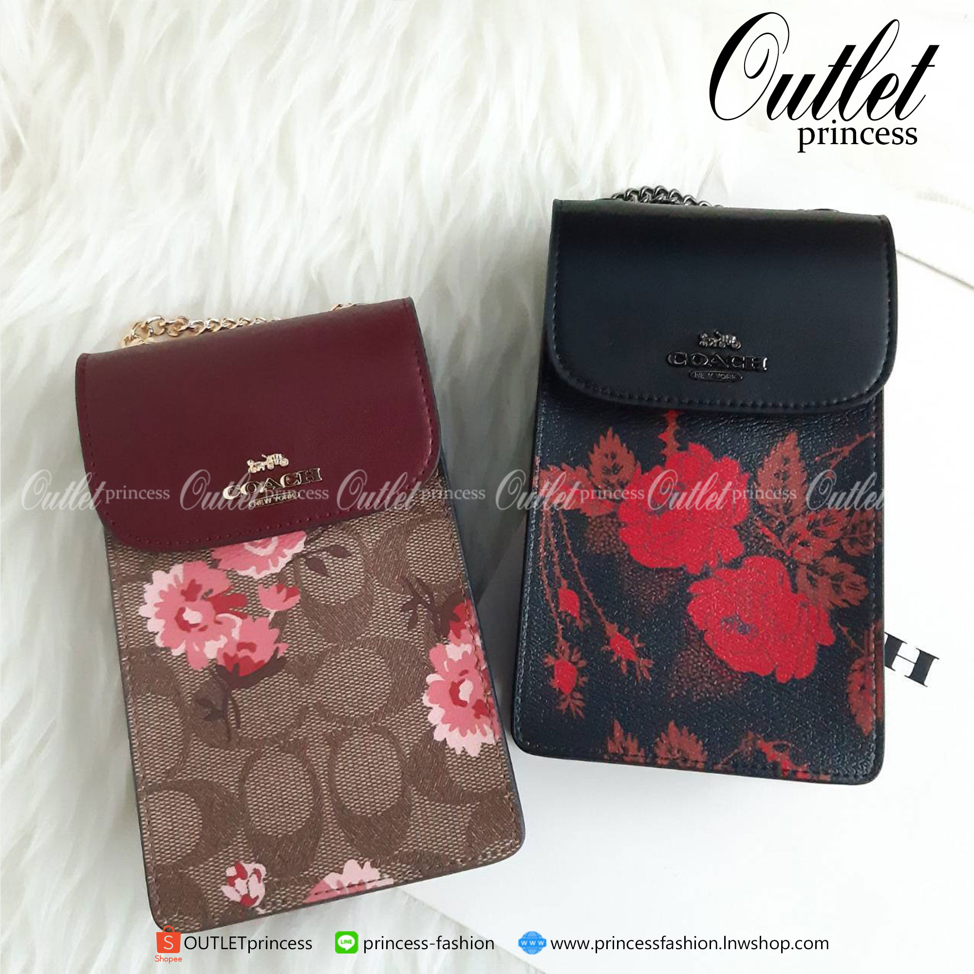 ของแท้ 100% COACH F76988 NORTH/SOUTH PHONE CROSSBODY IN SIGNATURE CANVAS WITH PRAIRIE DAISY CLUSTER PRINT /BLACK