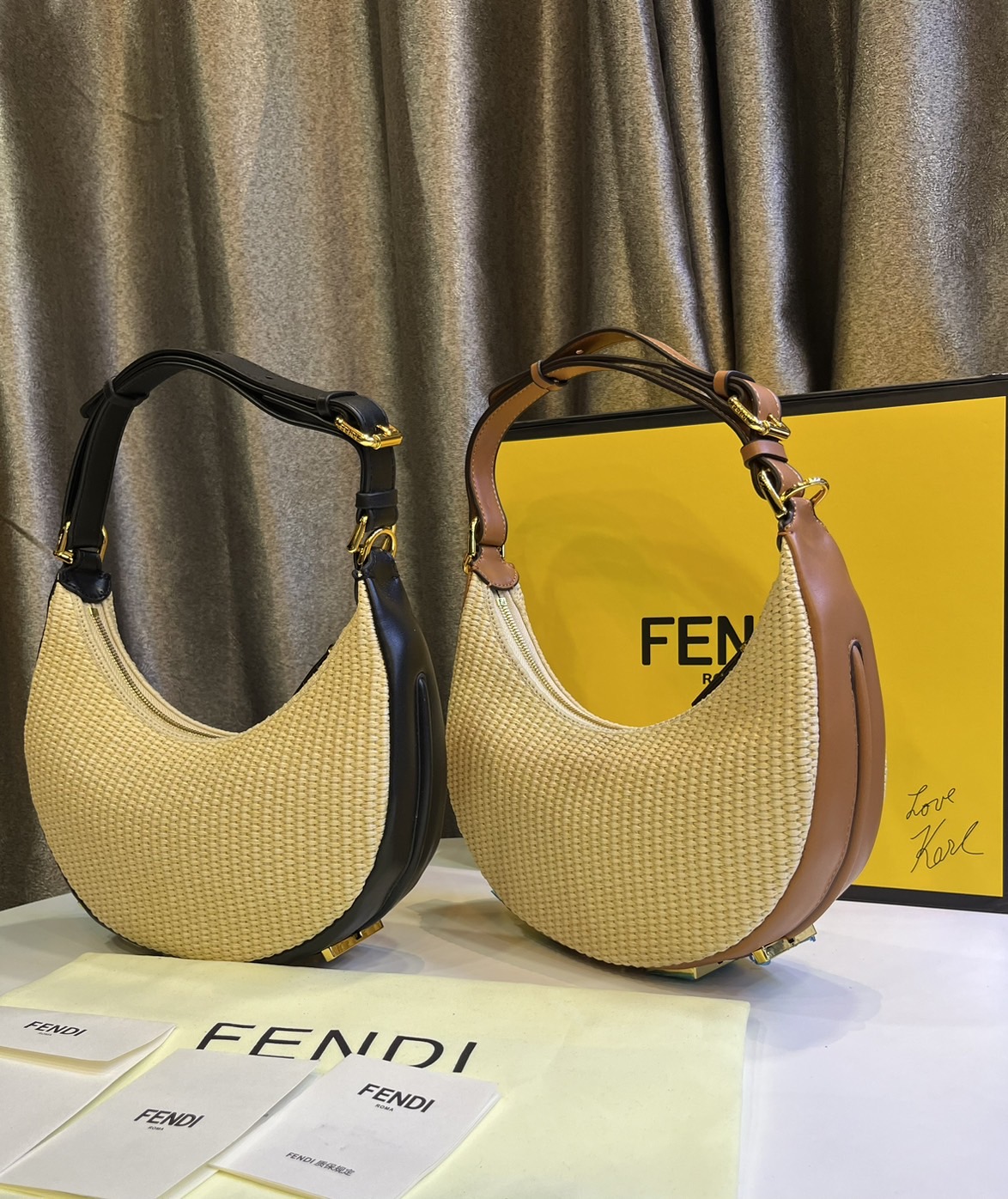 FENDI Fendigraphy Small Natural straw bag / Fendi hobo bag 25cm พร้อมส่ง กระเป๋าสะพายไหล่เฟนดิ Natural straw รุ่นใหม่ สวยหรู **สินค้าเกรดออริจินอล 1:1 สลับแท้