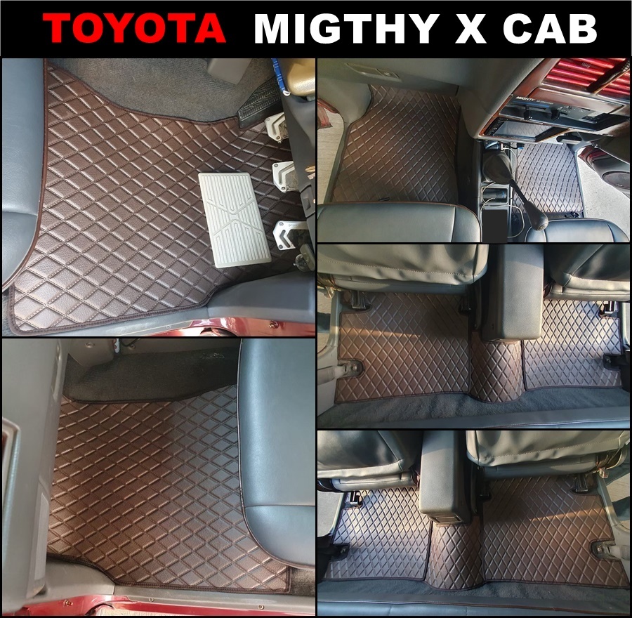 พรมปูพื้นรถยนต์ TOYOTA MIGTHY X CAB ลายไดมอนด์ สีกาแฟ เข้ารูป 5ชิ้น