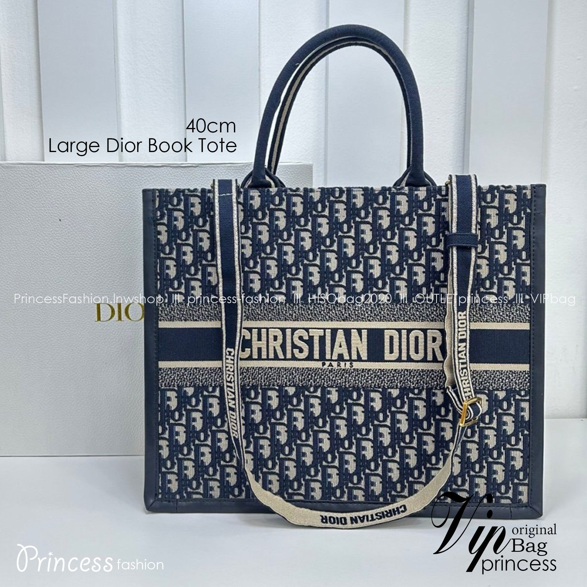 พร้อมส่ง 3 ไซส์ DIOR Small Dior Book Tote Blue Dior Oblique Embroidery กระเป๋าทรงโท้ท เกรดออริ สลับแท้ 1:1 ใช้ต่างประเทศได้