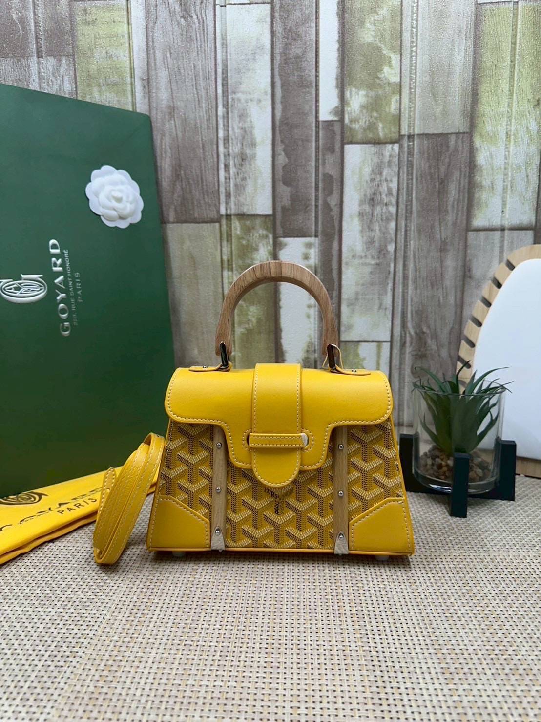 10 สี ORI หนังแท้ | GOYARD Saïgon Souple Mini Bag 20cm กระเป๋าถือ/สะพายดีไซน์หูจับไม้เป็นเอกลักษณ์ที่สวยหรูหราสง่างาม