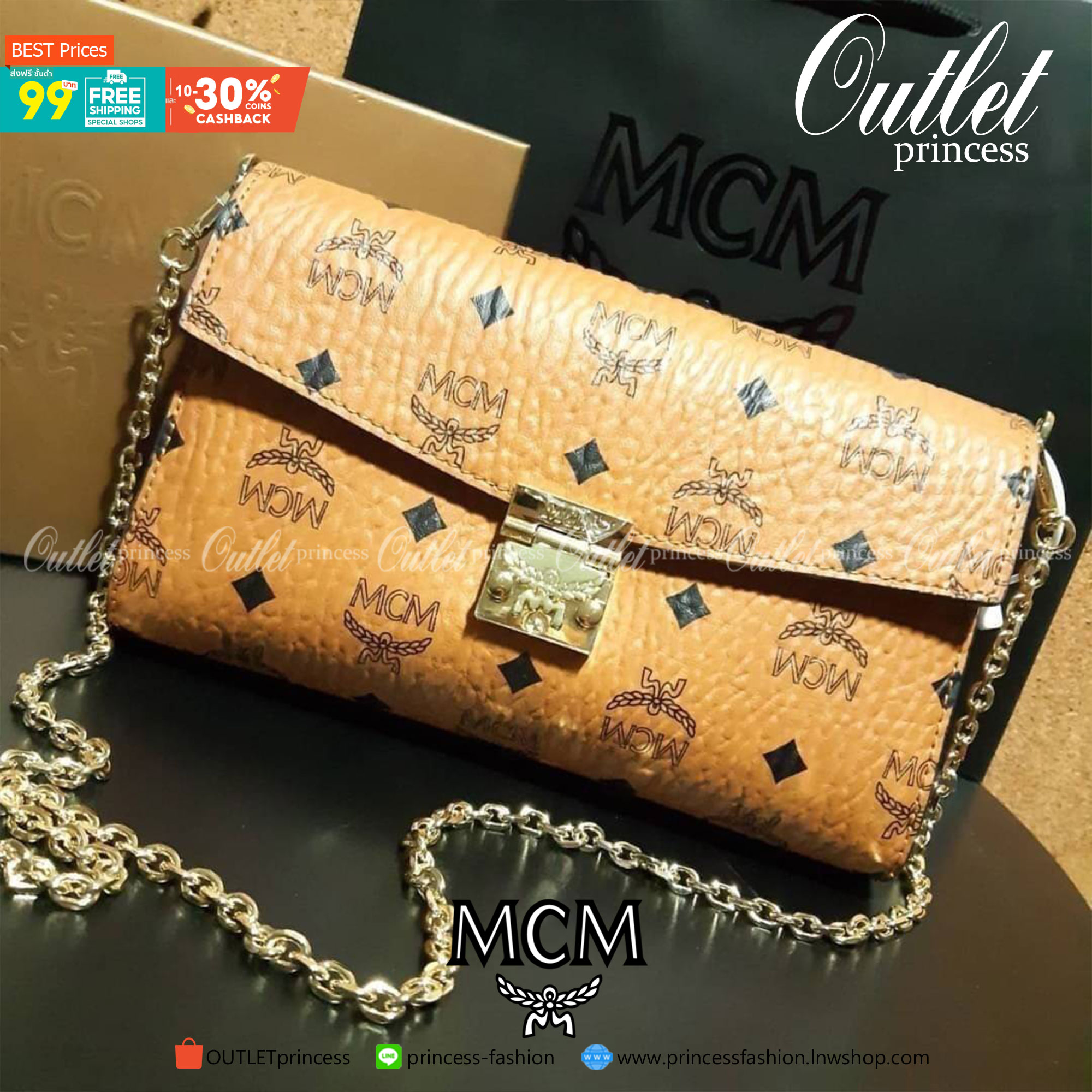 M.C.M MEDIUM MILLIE FLAP CROSSBODY IN VISETOS ฮอตที่สุดอีกหนึ่ง กระเป๋าสะพายกึ่งคลัทช์ มาพร้อมสายสะพายโซ่สีทองหรูหรา รูปทรงดีไซน์ร่วมสมัย ใช้งานง่ายด้วยตัวล็อค วัสดุภายนอกเป็นหนังแคนวาสคุณภาพดี ภายในเป็นหนังแท้สลับผ้า มีช่องซิปแยกอย่างดี ขนาดใบนี้กำลังดีม