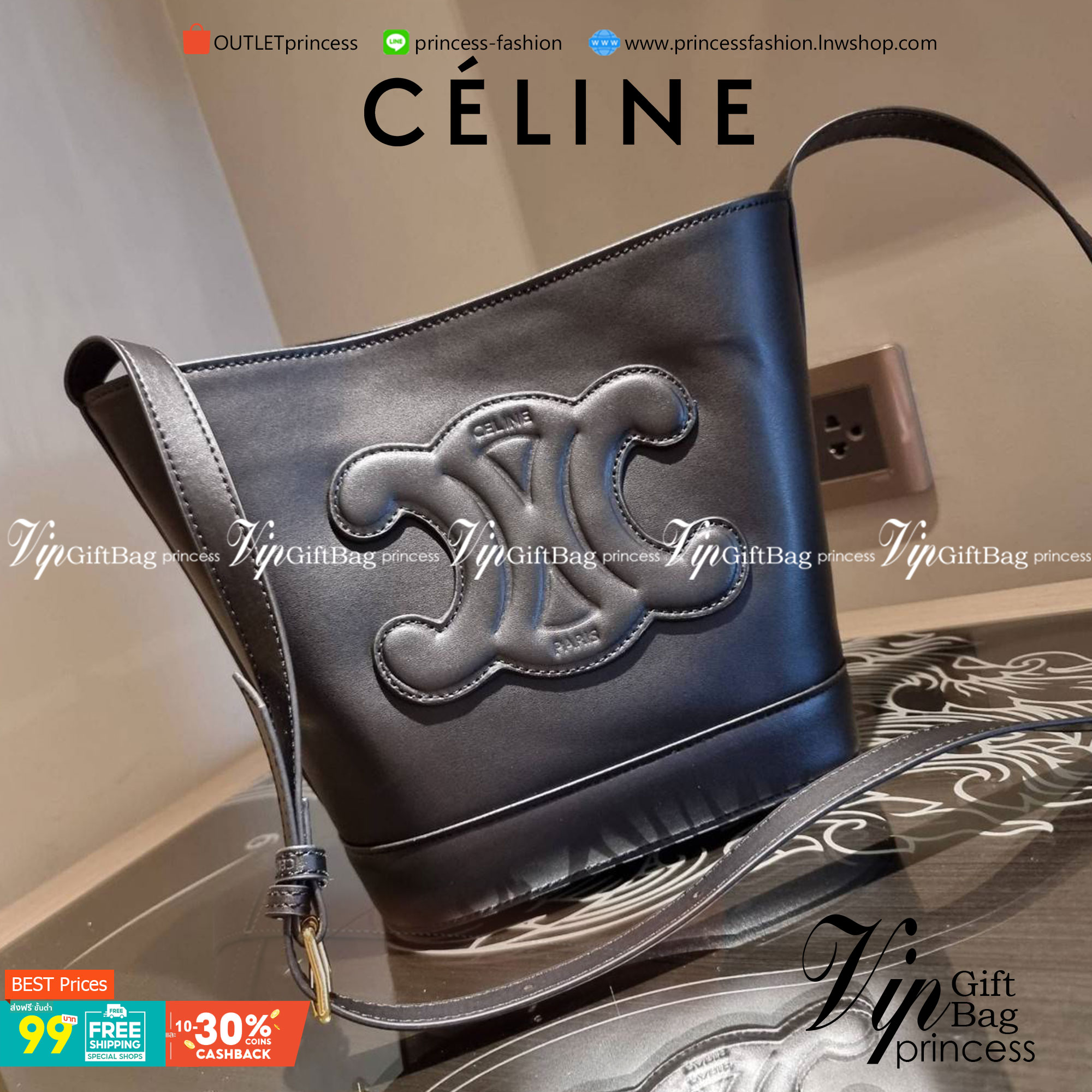 VIP 】CELINE BUCKET BAG CUIR TRIOMPHE คอลเลคชั่นใหม่ ฮิตข้ามปี กับกระเป๋าสะพายทรงถัง ใช้งานง่ายที่สุด สายสะพายในตัว ปรับใช้ได้เลย วัสดุหนังวัว เรียบหรู ผู้ดีไปอีก โดดเด่นด้วยโลโก้เอกลักษณ์ มีกระดุมปิดที่ปากกระเป๋า ภายในโล่งกว้าง ใส่ของแบบจุๆไปเลย เป็นรุ่นท