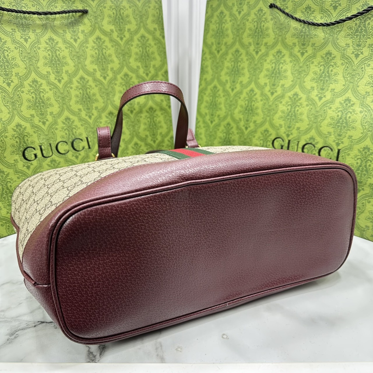 ORI หนังแท้ | Gucci Ophidia medium tote bag GG Monogram Double G / Gucci Tote Bag กระเป๋าสะพายทรงโท้ทใบใหญ่ ภายในโล่งกว้างจุของได้เยอะ