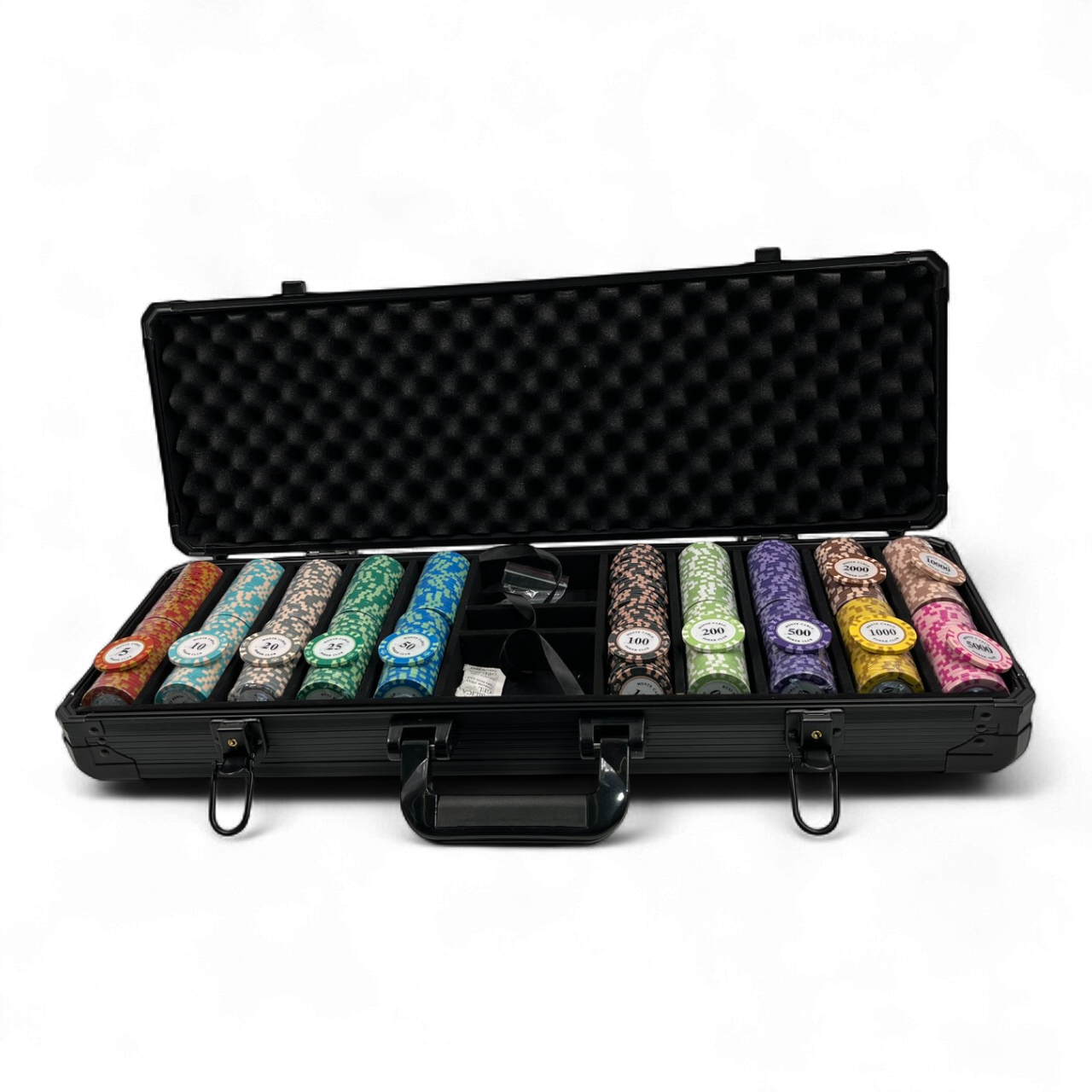 ชุดชิปโป๊กเกอร์ MONTE CARLO พร้อมกระเป๋าใส่ชิปแบบหนาสีดำขนาดบรรจุ 500 ชิปพร้อมผ้าปู