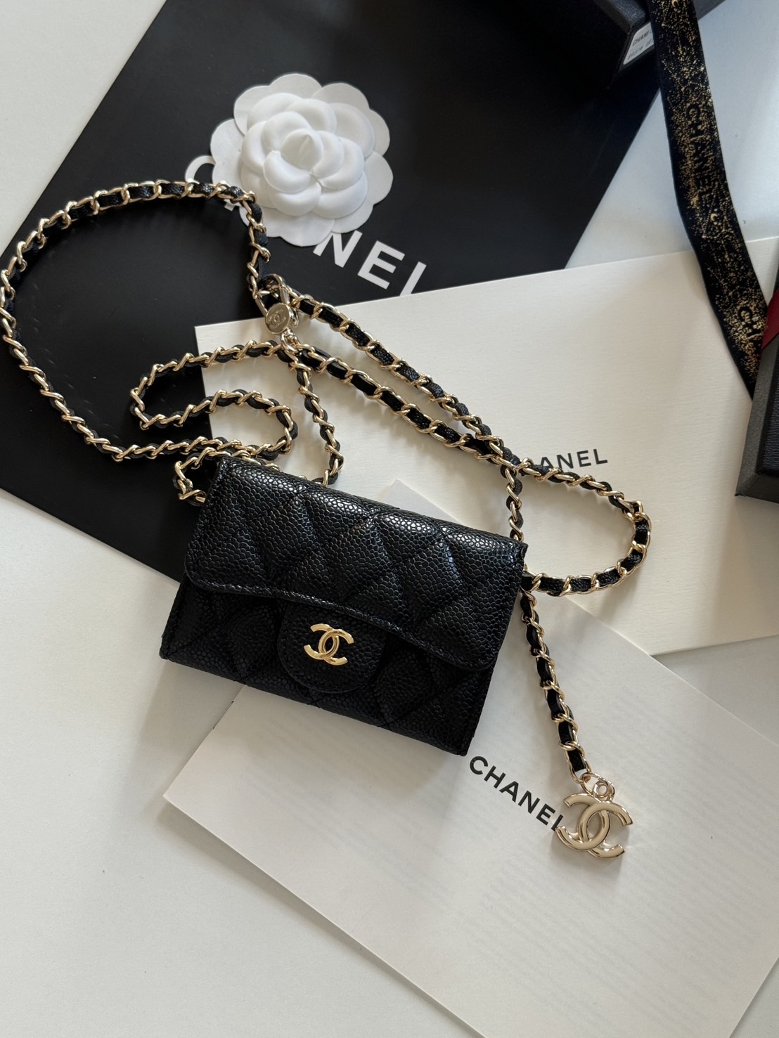 CHANEL mini wallet on chain crossbody กระเป๋าสตางค์พร้อมสายโซ่ หนังแท้ เกรดออริจินอล 1:1 สลับแท้