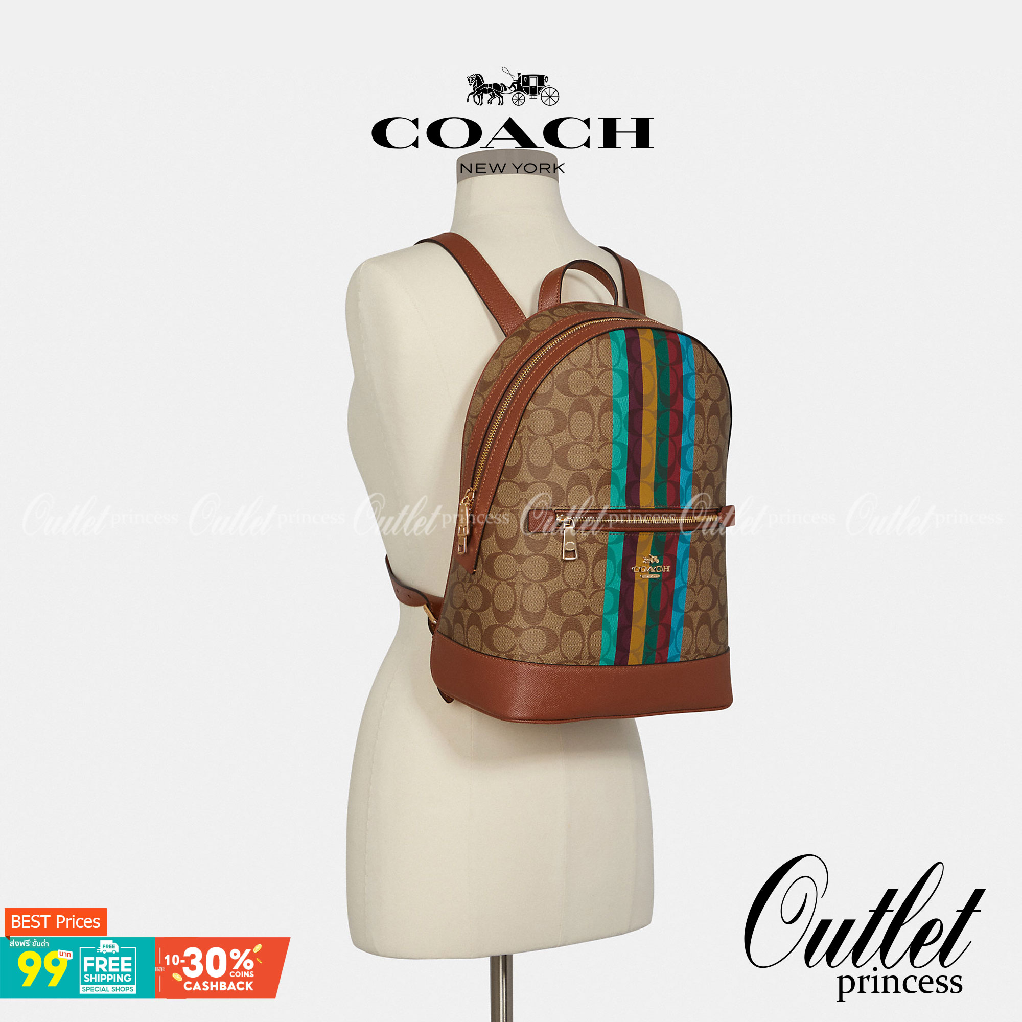 COACH KENLEY BACKPACK IN SIGNATURE CANVAS WITH STRIPE (COACH C5795)🌈🍁กระเป๋าเป้ กระเป๋าสะพายรุ่น Unisex ที่ใช้ได้ทั้งชายและหญิง รูปทรงสวย ขนาดกำลังดี// วัสดุแคนวาสคุณภาพ ผสมหนังแท้ ลาย SIGNATURE//เปิด-ปิด ด้วยซิบ ด้านในโล่งกว้าง จุของได้เย