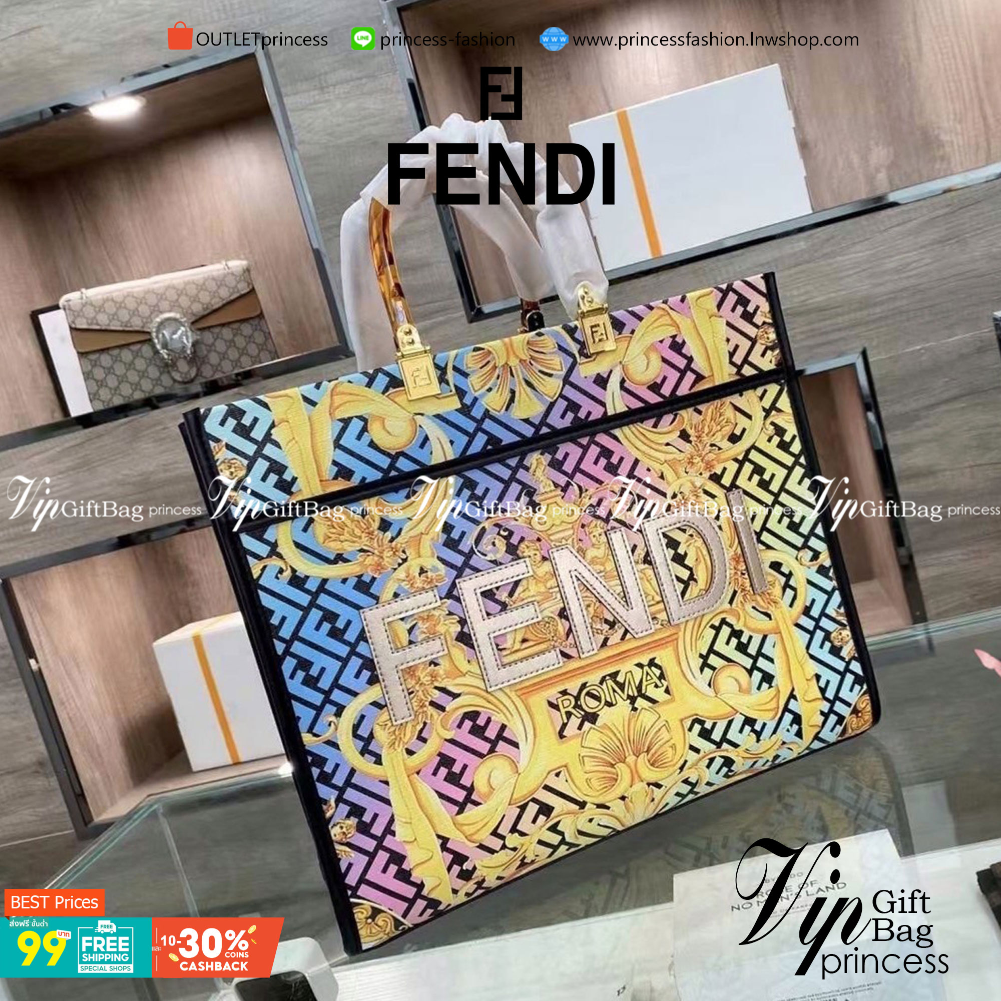 VIP 】FENDI Vintage Shopping bag กระเป๋าสะพายทรง shopping ลายกราฟฟิกวินเทจมาใหม่ ทรงนี้คือทรงสุดฮิตใช้งานง่ายใส่ของได้เยอะช่องใหญ่ งานจริงสวยมาก สวยหรูดูแพง พร้อมส่งที่นี่ ที่เดียวเลยค่า