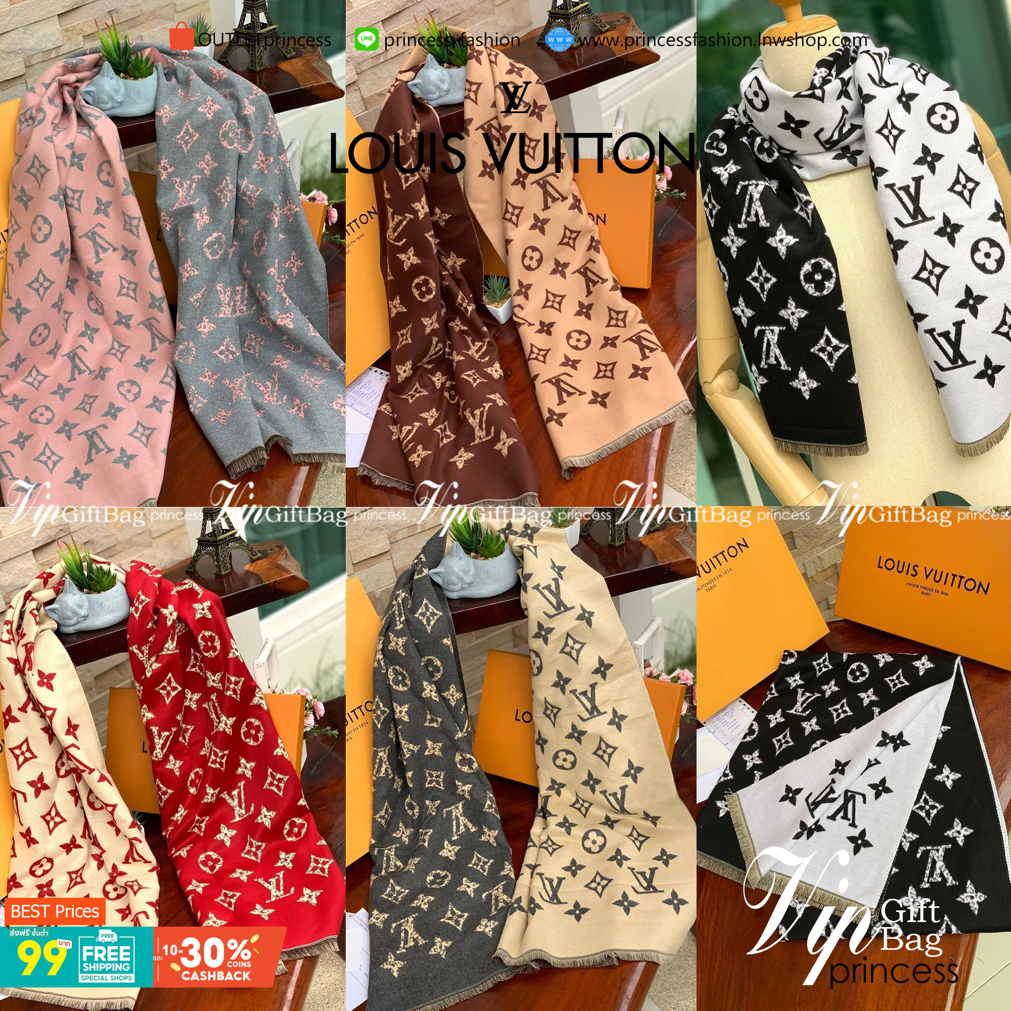 Louis Vuitton Women’s Scarves Accessories อีกหนึ่งแบรนด์ดังจากปารีส ด้วยงานพรีเมี่ยมกิ้ฟ ส่งมอบความรู้สึกดีๆให้กับคนที่คุณรัก ในรูปแบบผ้าพันคอและผ้าคุมไหล่ผืนใหญ่ให้ความอบอุ่น ถักทอด้วยผ้าcashmere ผ้าเนื้อดี สัมผัสนุ่มมือ ทอลายในตัว สีและลายคมชัด เหมาะสำห