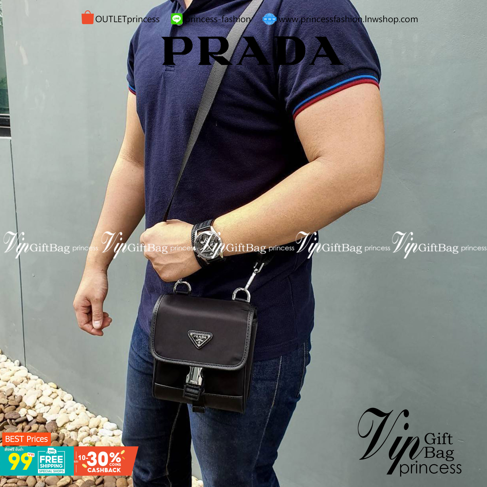 รุ่นใหม่ล่าสุด 2020 !!! Prada crossbody nylon bag ขนาดกะทัดรัด พกพาสะดวก วัสดุทำจากผ้าไนล่อน สามารถกันน้ำได้ อะไหล่เงินทั้งใบ เปิดปิดด้วยตัวล็อคแบบ บีบ ด้านในมีโลโก้อยู่ที่ฝากระเป๋า ภายในมีช่องเล็กแยก มีการบุผ้าลายแบรนด์อย่างดี สามารถใส่มือถือได้ทุกรุ่น ก