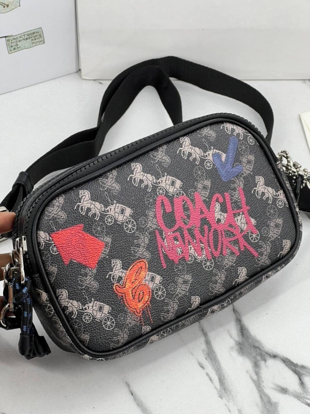 COACH CROSSBODY POUCH WITH HORSE AND CARRIAGE PRINT (F84639) พร้อมส่งที่ไทย