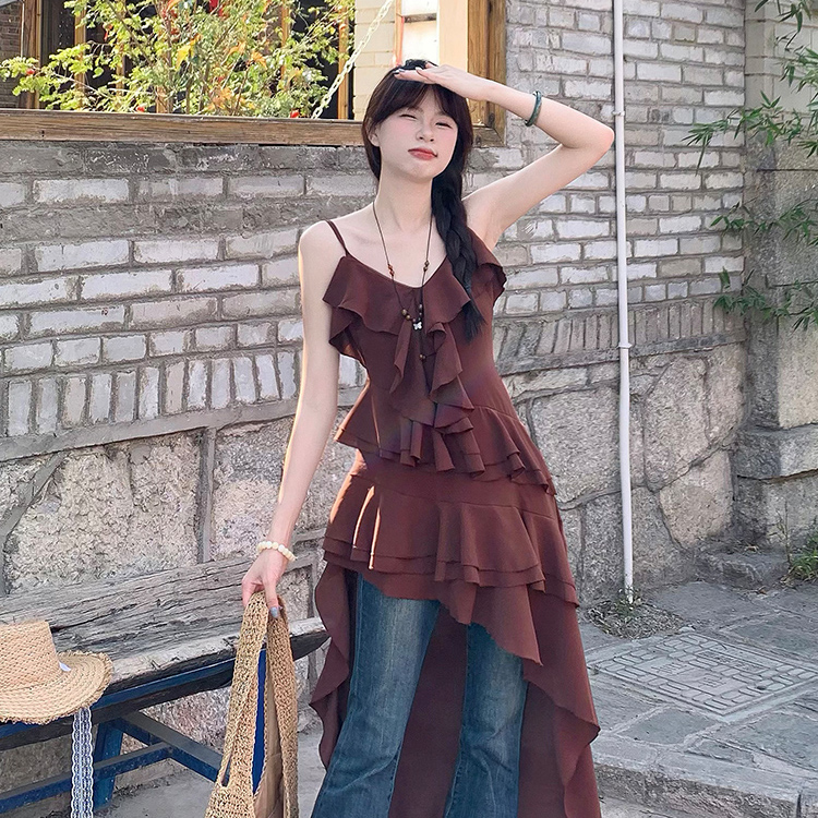 พร้อมส่ง 🪐 Elizabeth dress เดรสสายเดี่ยวสีแดงแต่งระบายน่ารักมาก (IN38719)
